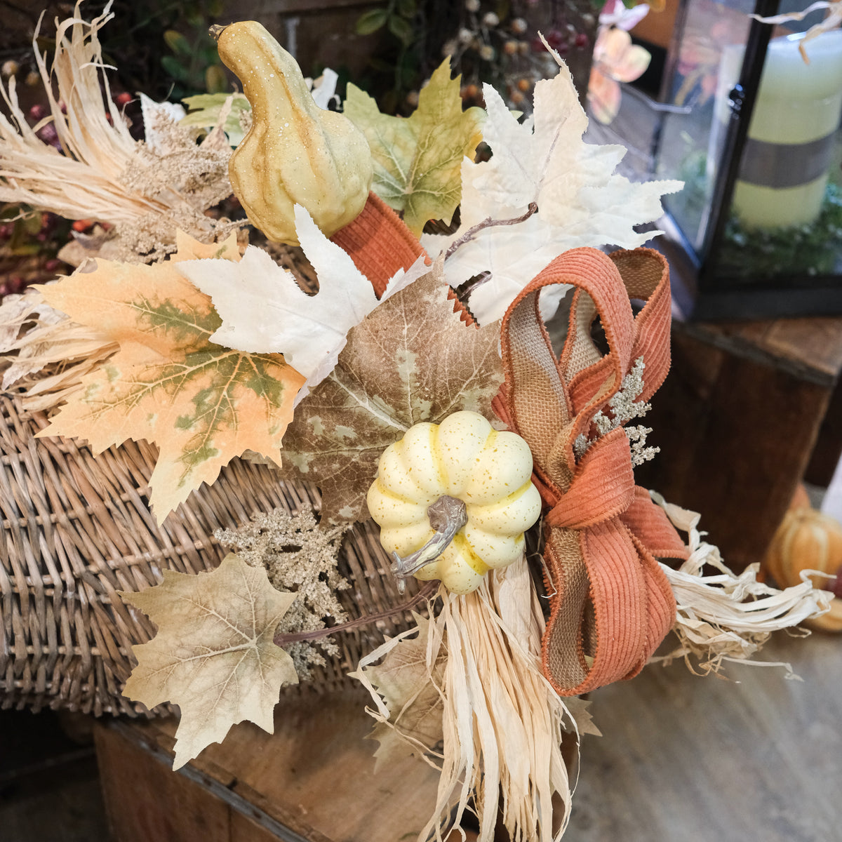 Decorated Autumn Wicker Cornucopia