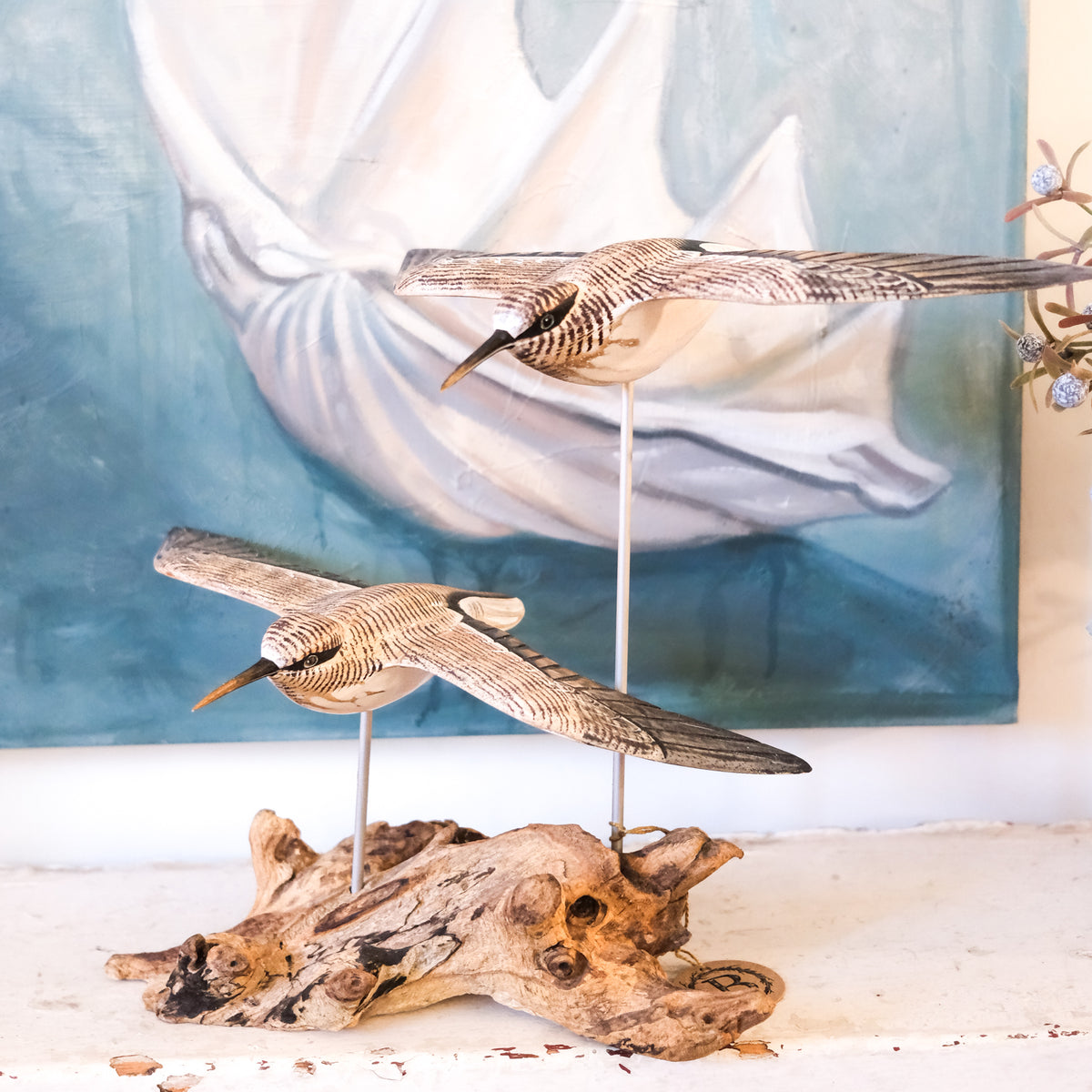 Gliding Sandpipers on Driftwood