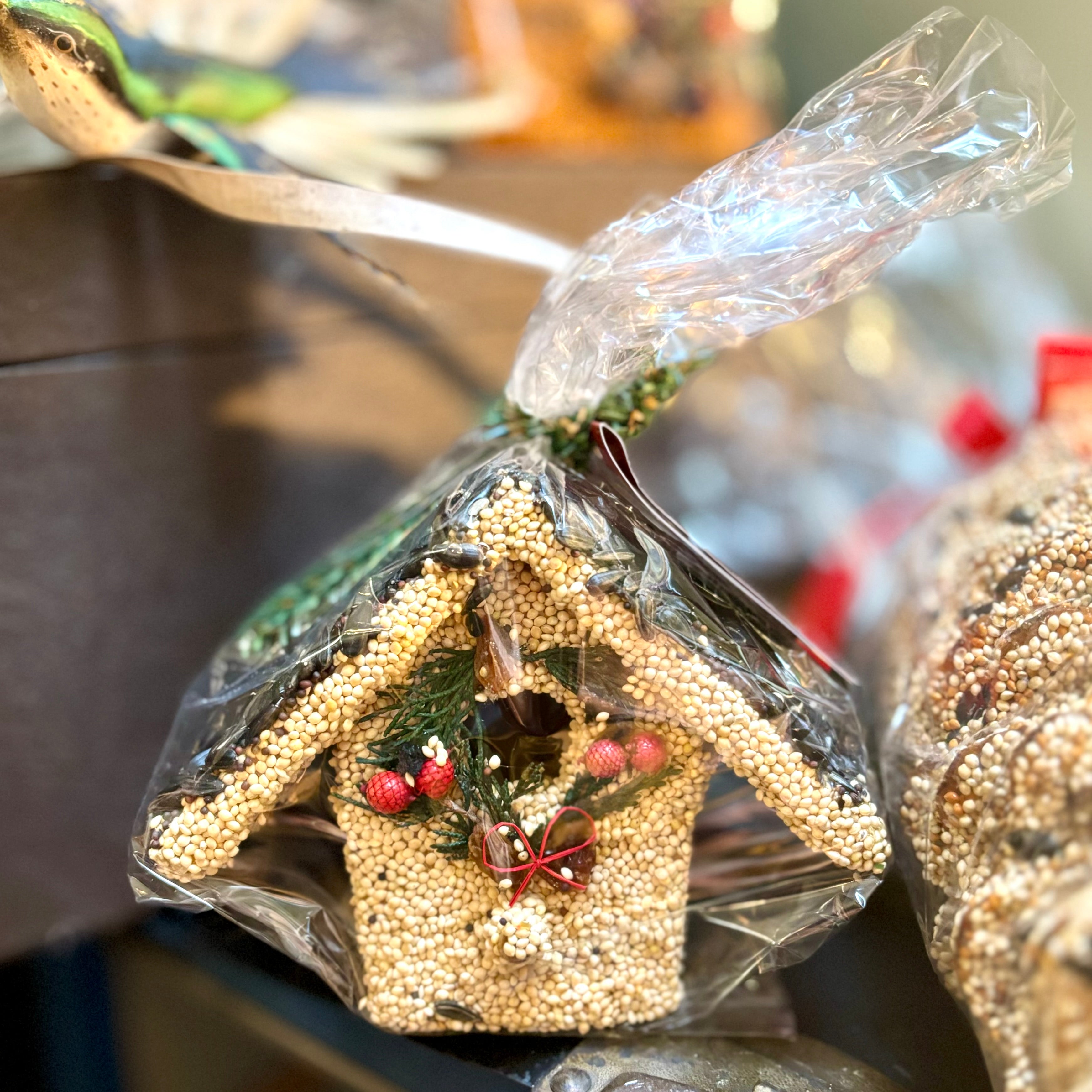 Holiday Season Cottage Seeded Birdhouse Juniper Wreath