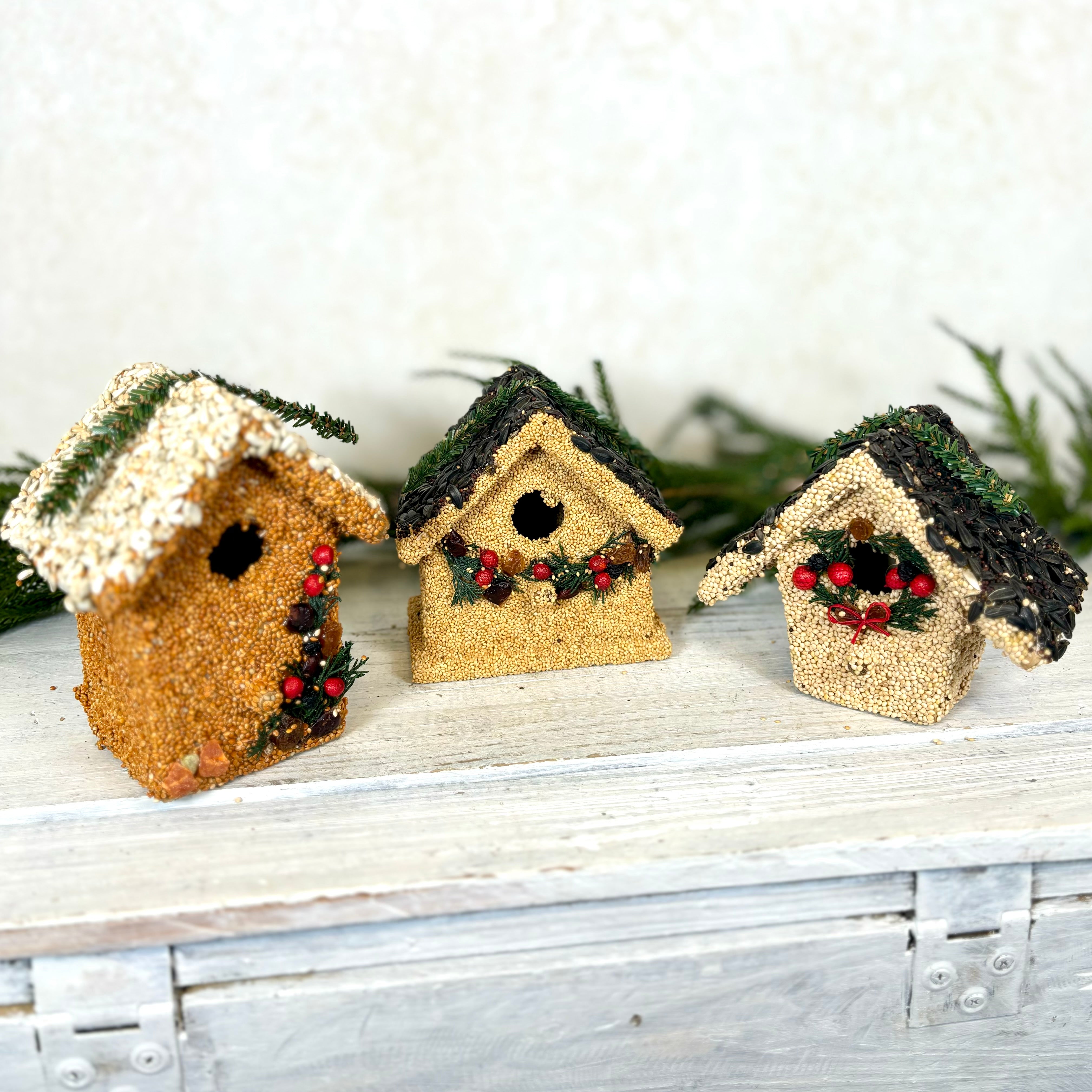 Holiday Season Cottage Seeded Birdhouse Juniper Garland