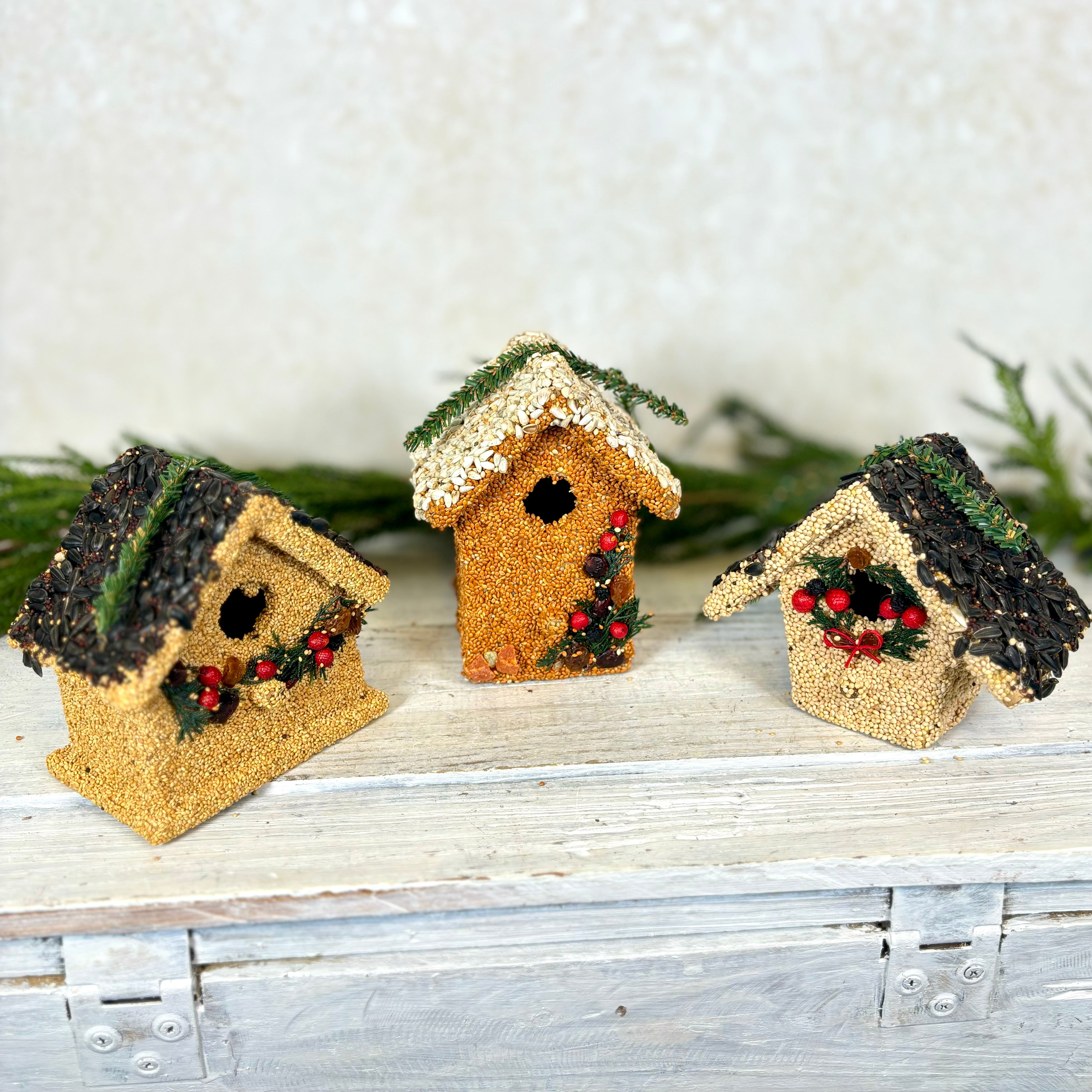 Holiday Season Cottage Seeded Birdhouse Juniper Tree
