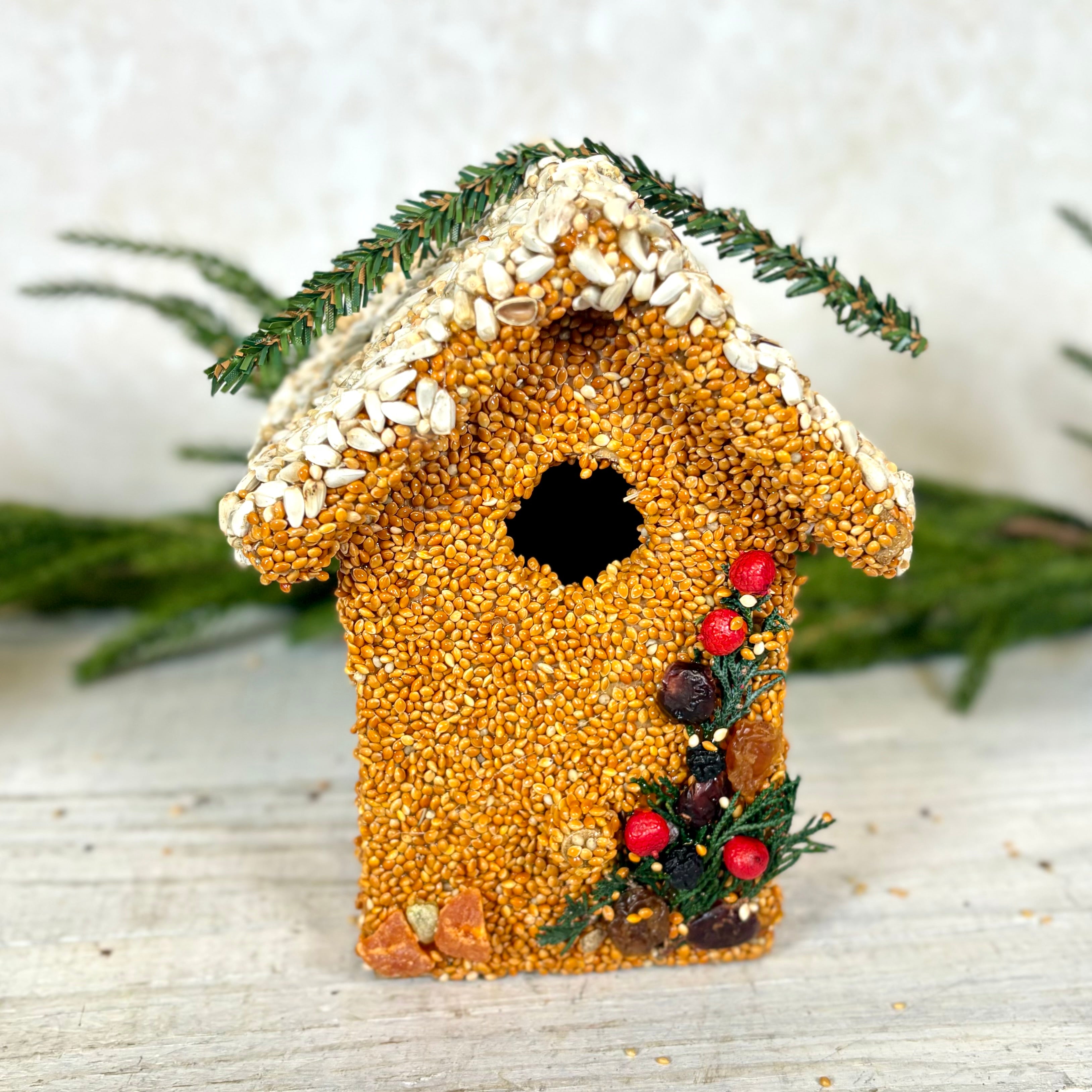 Holiday Season Cottage Seeded Birdhouse Juniper Tree