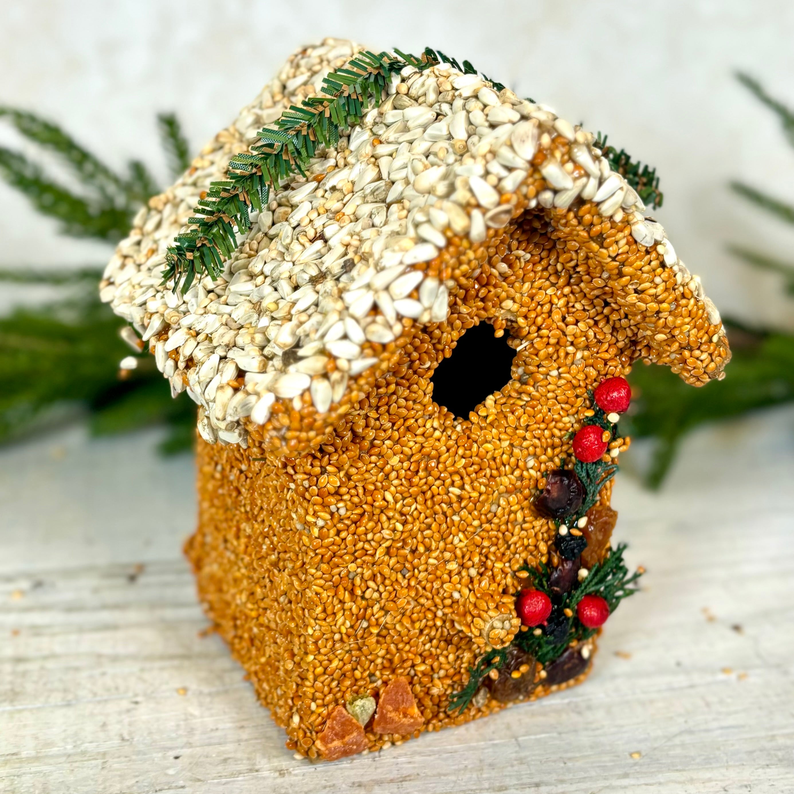 Holiday Season Cottage Seeded Birdhouse Juniper Tree