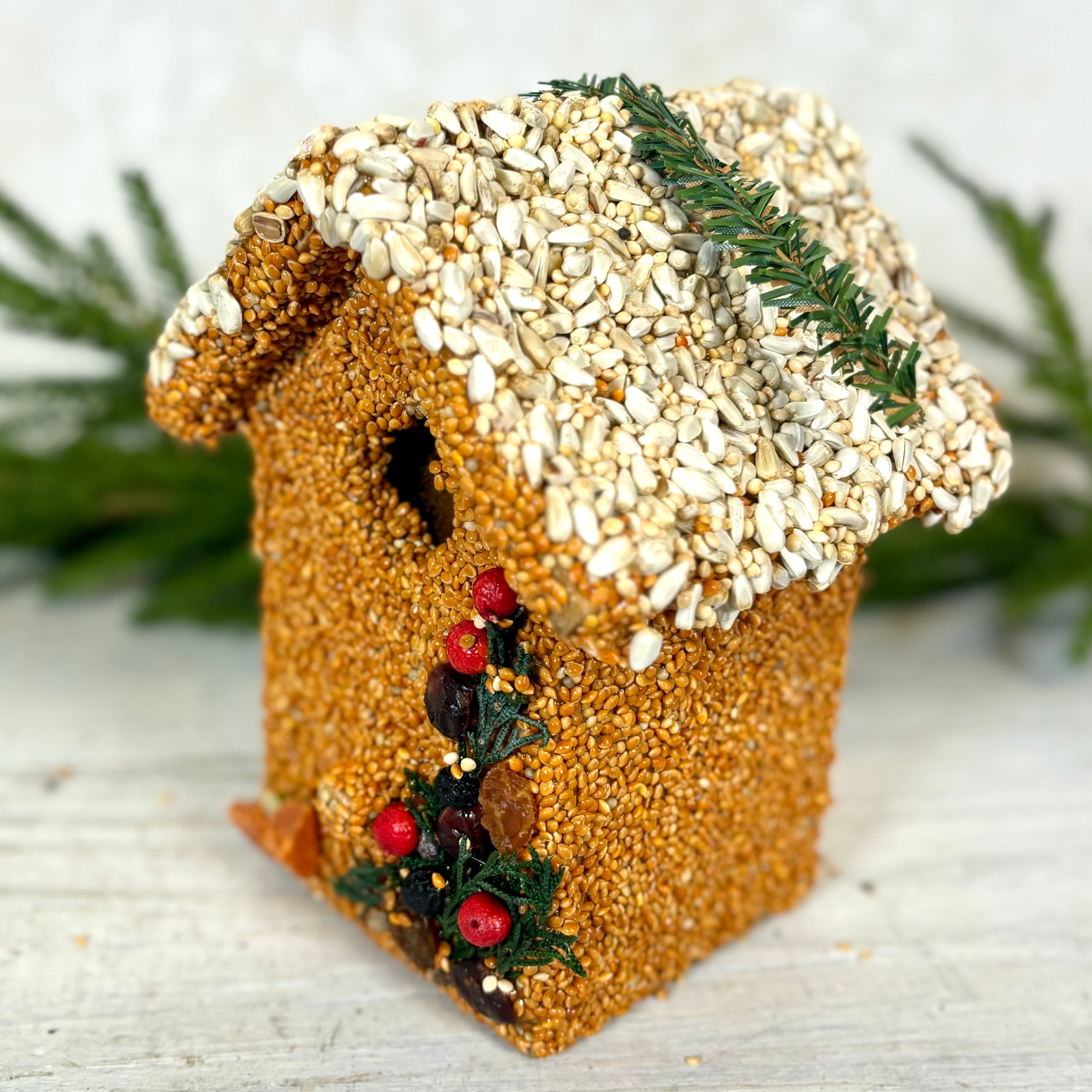 Holiday Season Cottage Seeded Birdhouse Juniper Tree