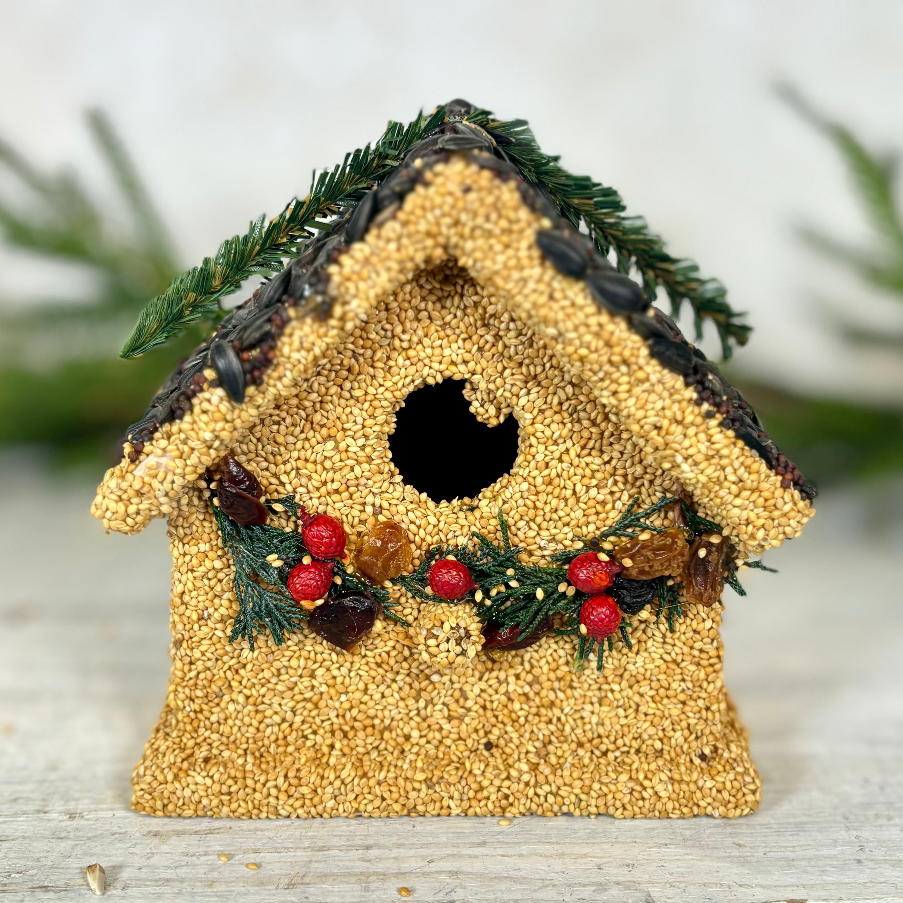 Holiday Season Cottage Seeded Birdhouse Juniper Garland