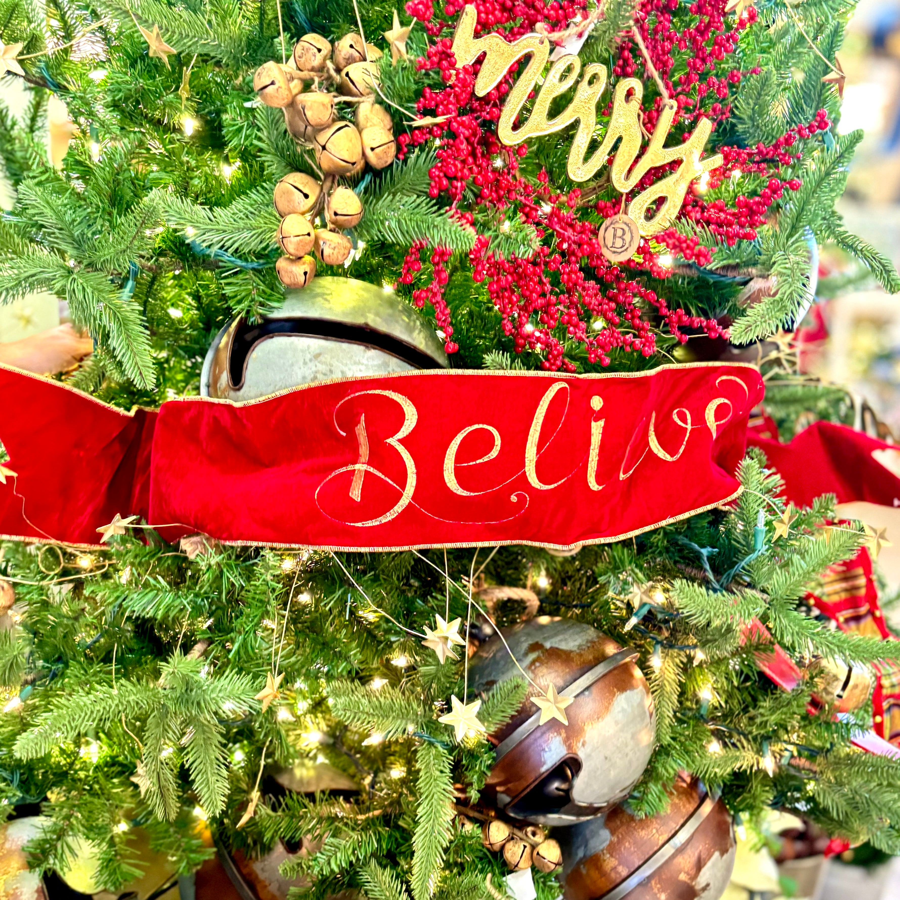 Velvet Embroidery "Believe" Banner Sash Red Gold