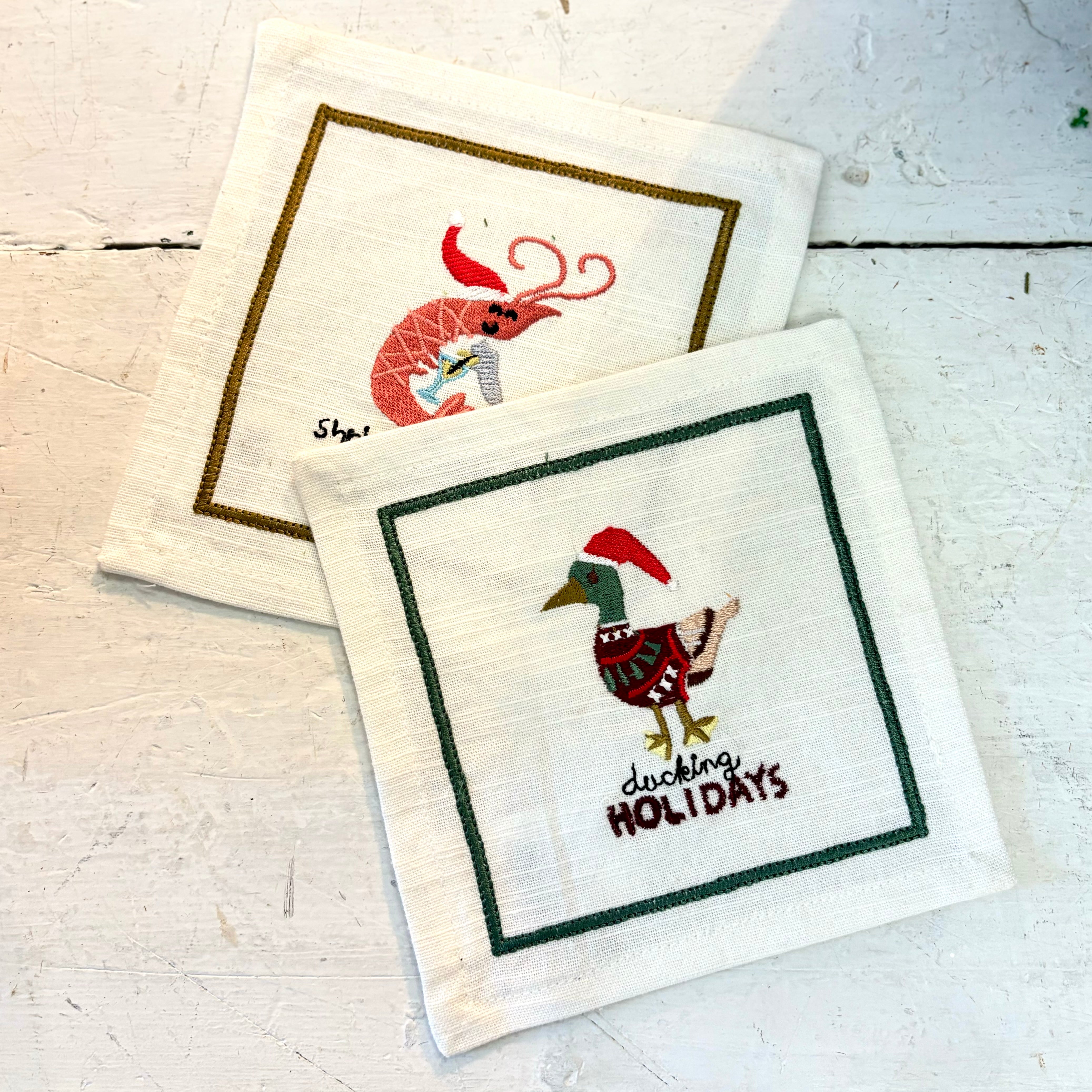 Embroidered Duckling Holidays Cocktail Napkin