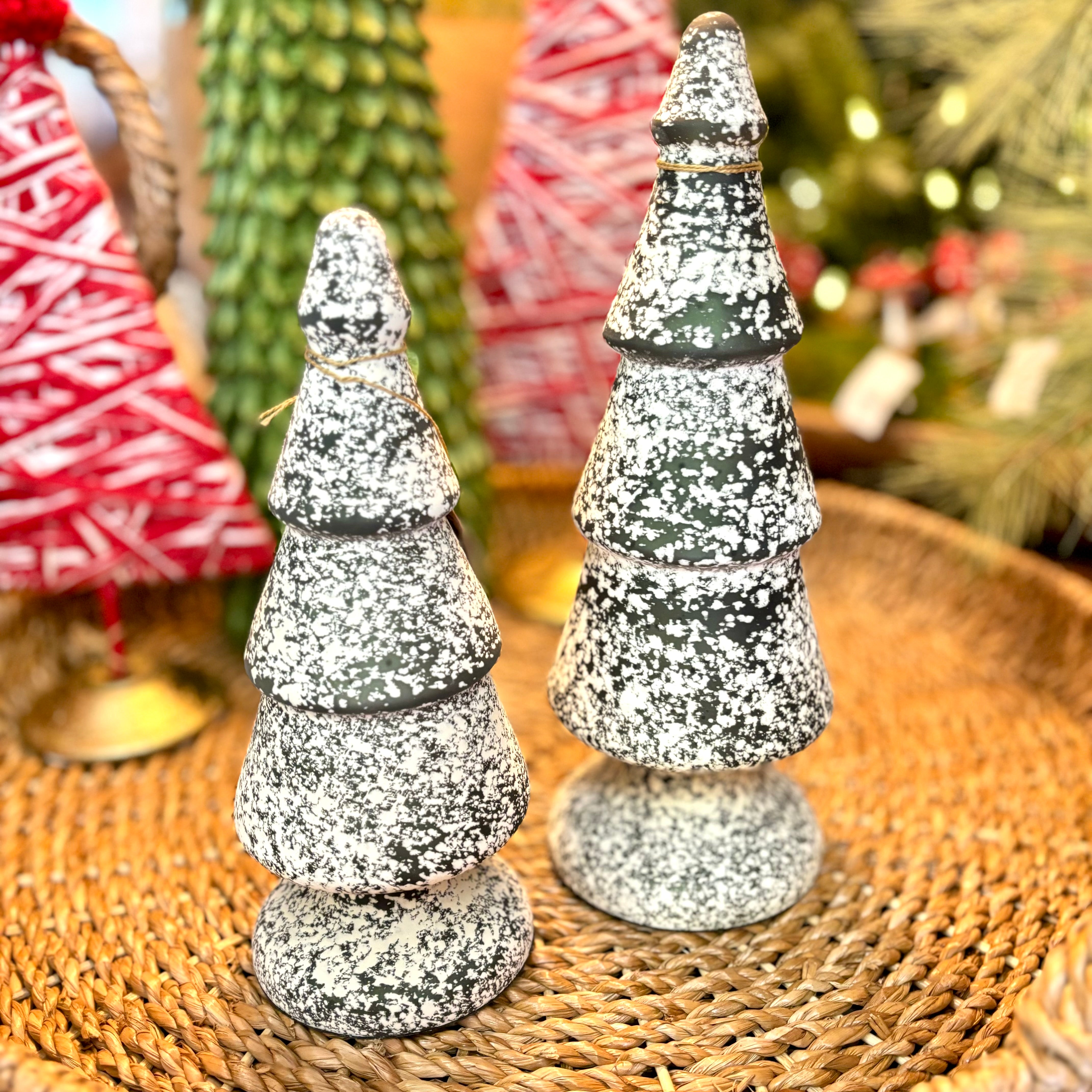 Dark Green and White Speckle Glass Tree Small