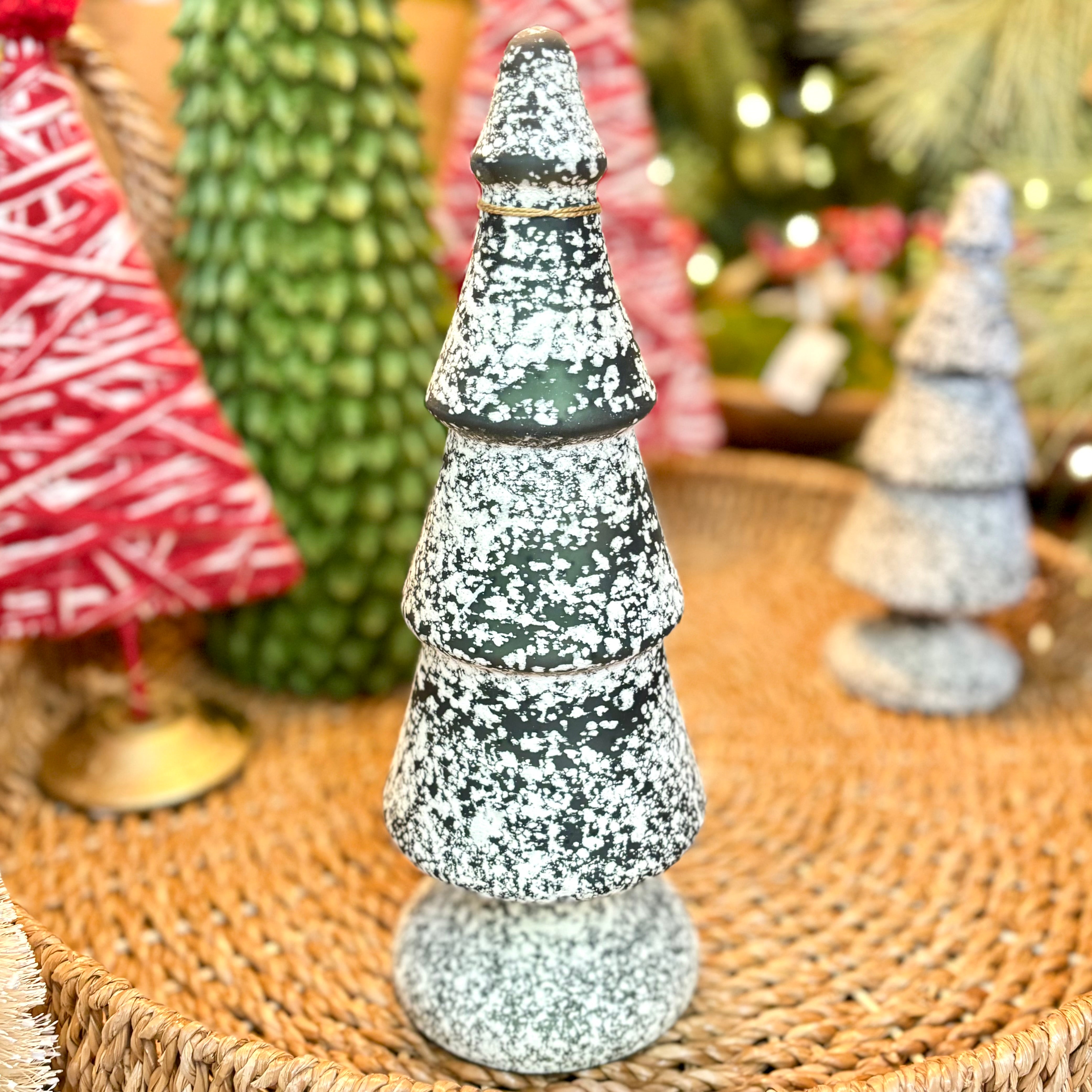 Dark Green and White Speckle Glass Tree Medium