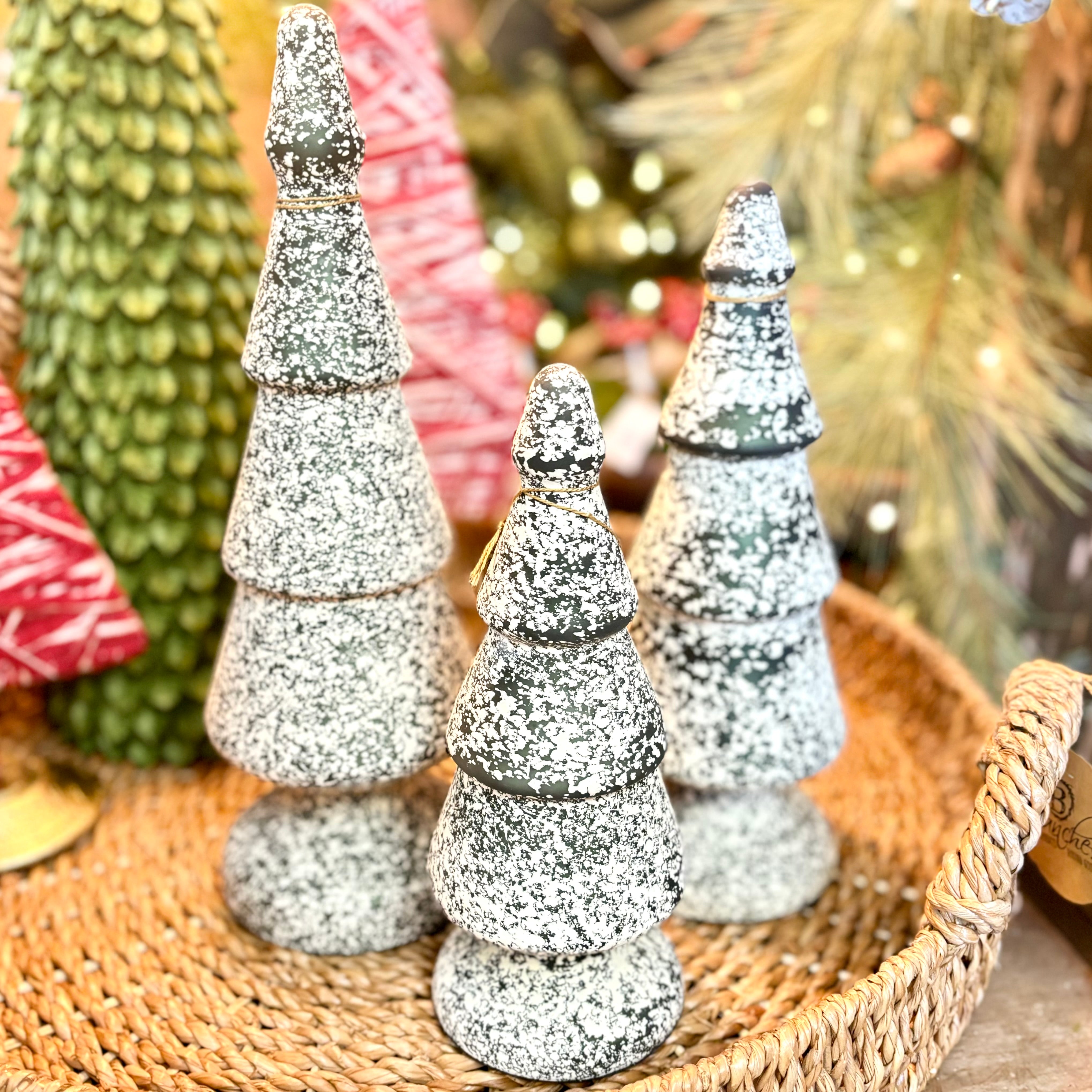 Dark Green and White Speckle Glass Tree Small
