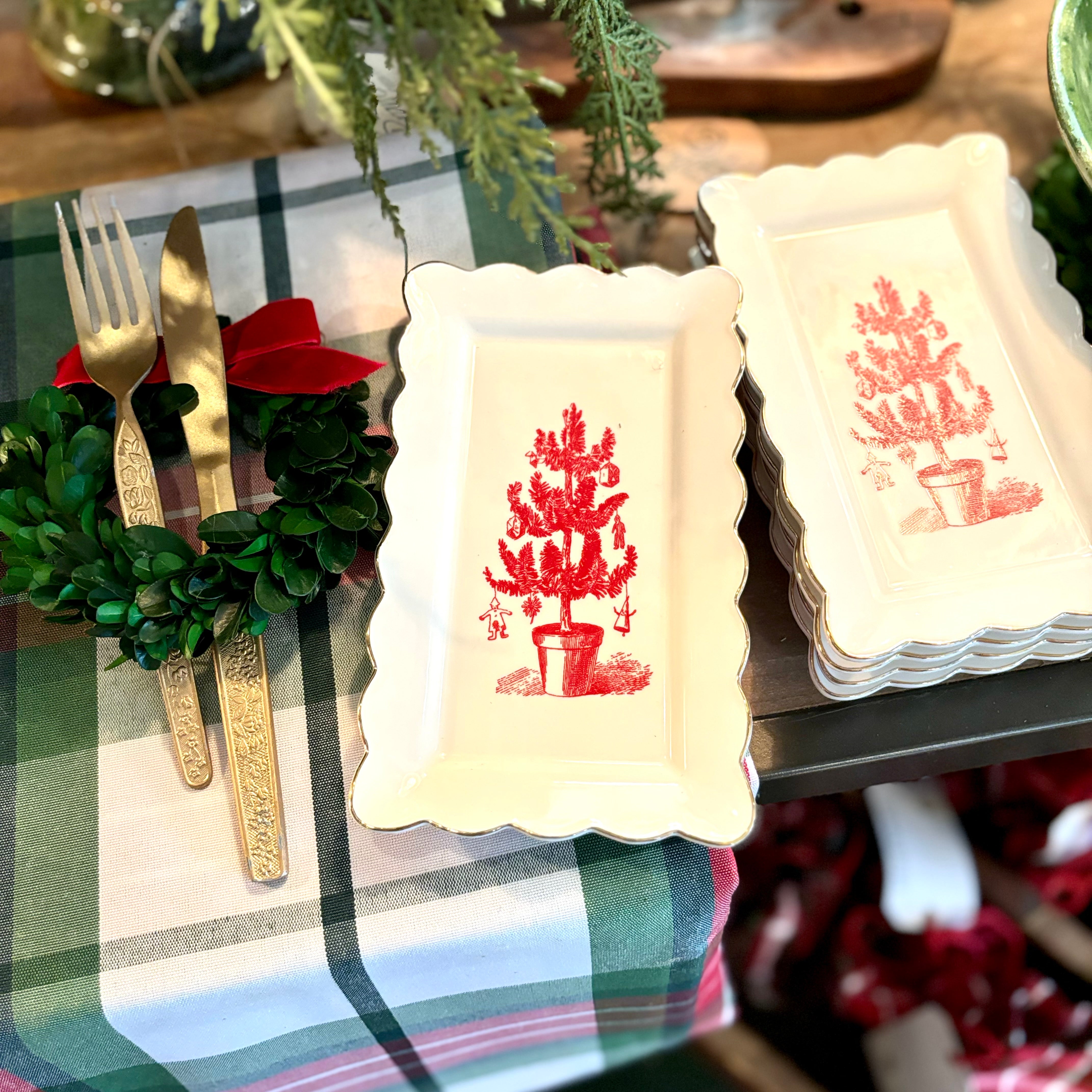 Vintage Potted Tree Rectangular Porcelain Tray