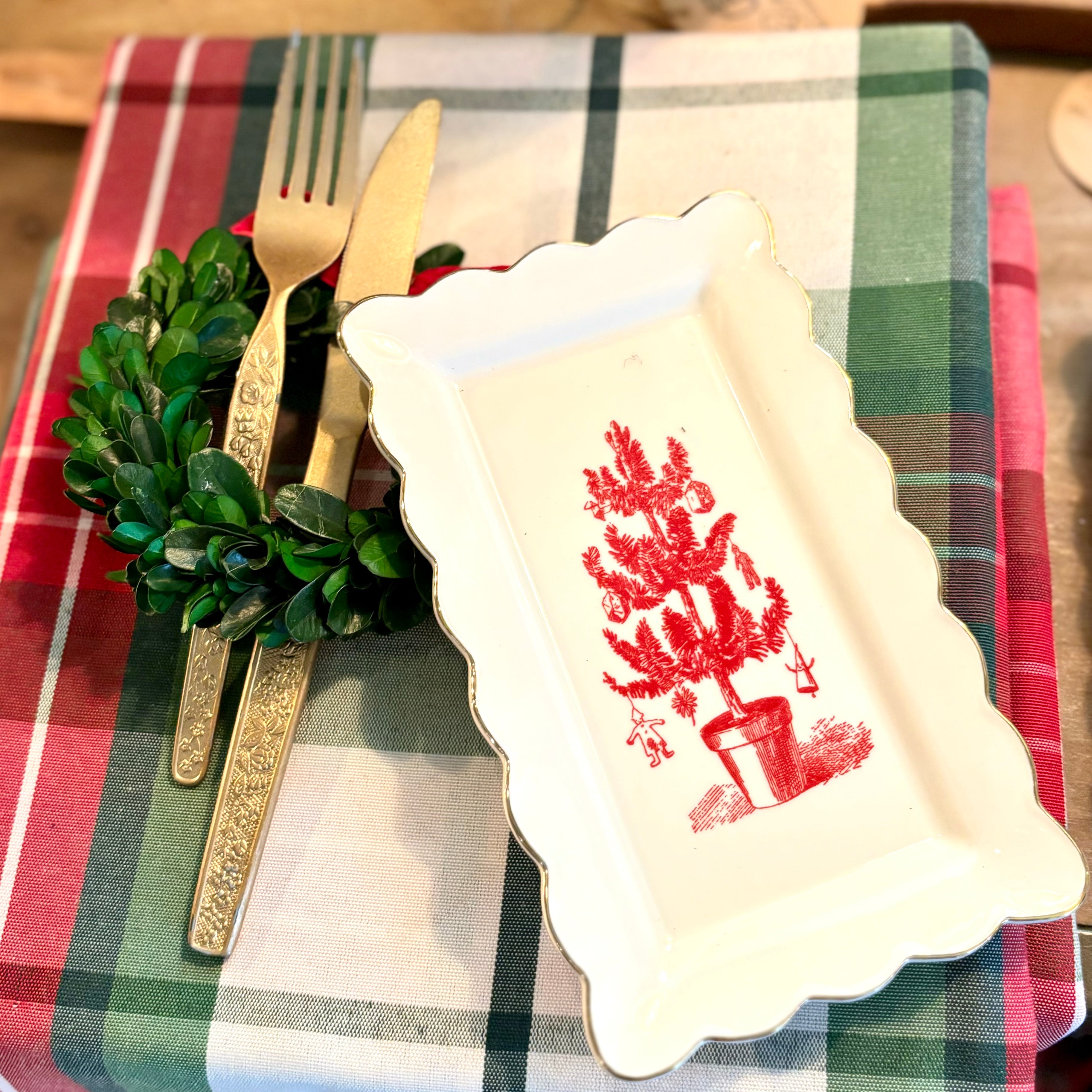 Vintage Potted Tree Rectangular Porcelain Tray