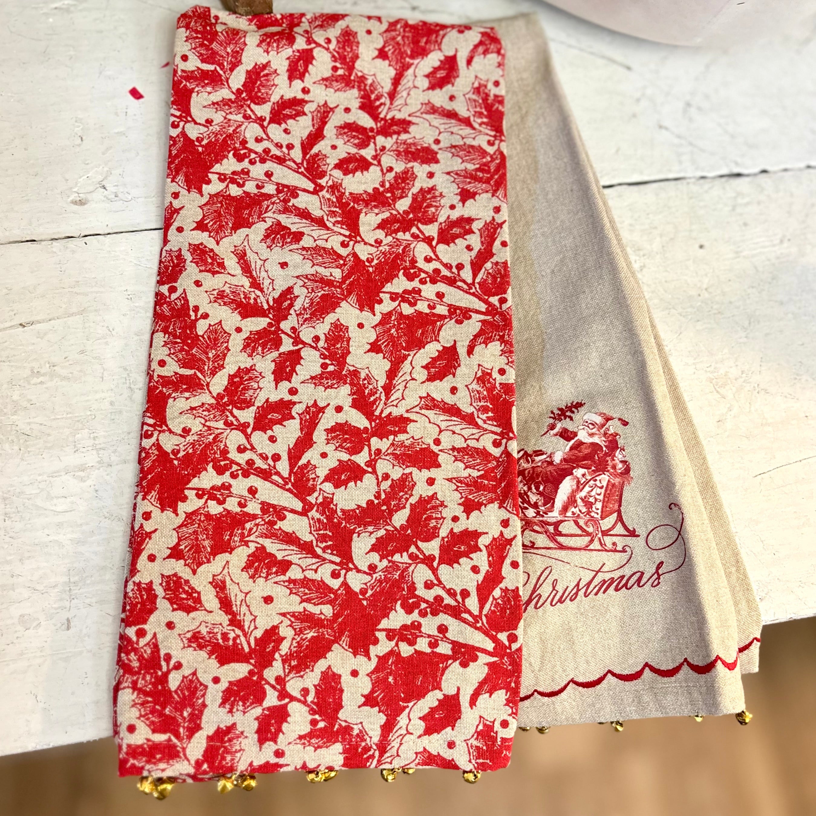 Yuletide Berries and Holly Leaves Towel with Brass Bells