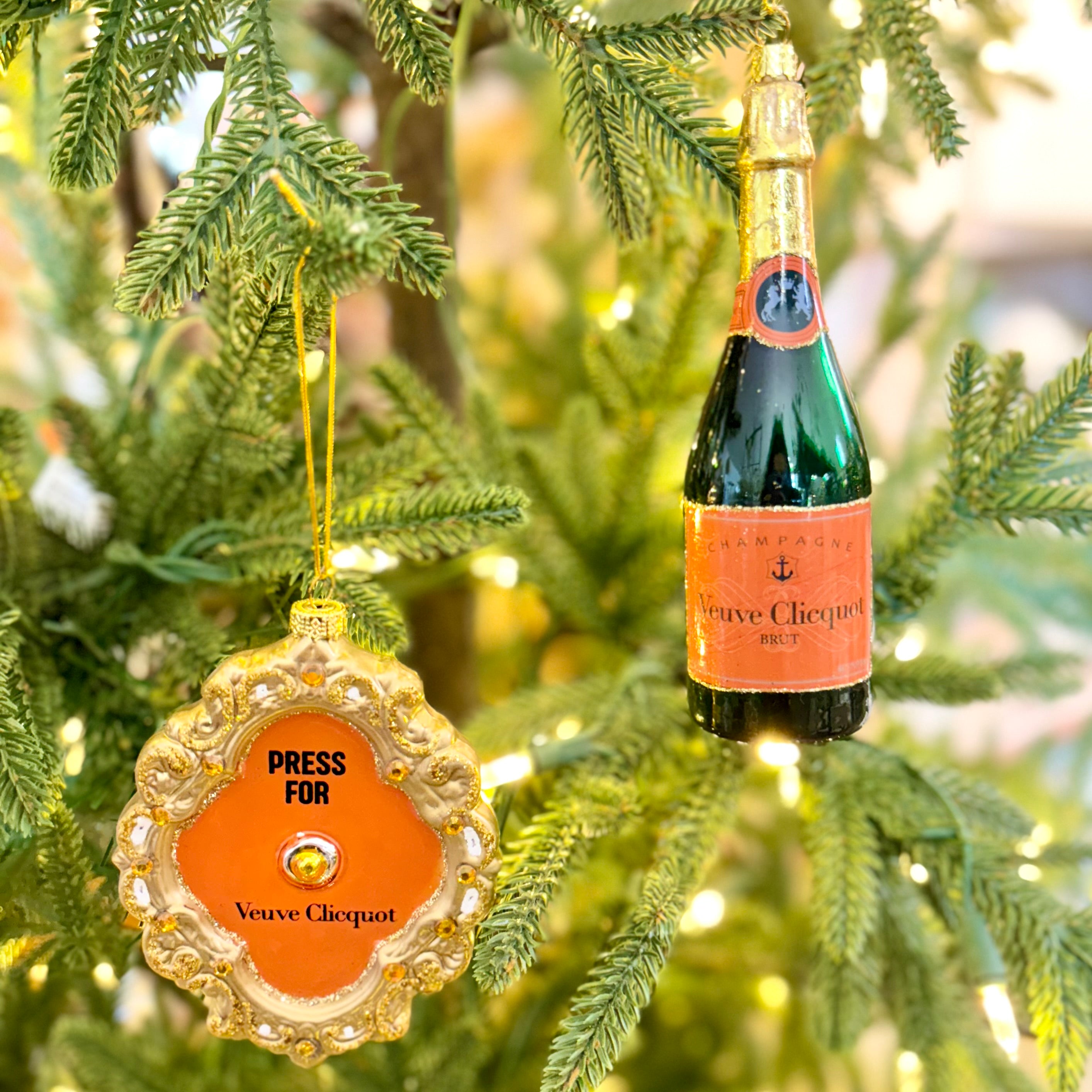 Brut Champagne Glitter Bottle and Glass Ornament