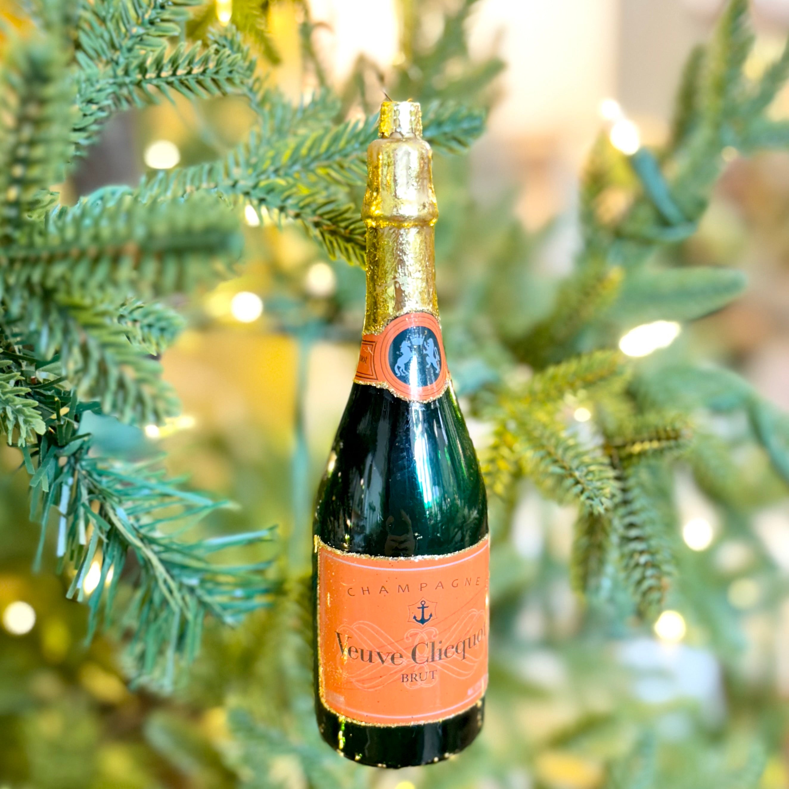 Brut Champagne Glitter Bottle and Glass Ornament