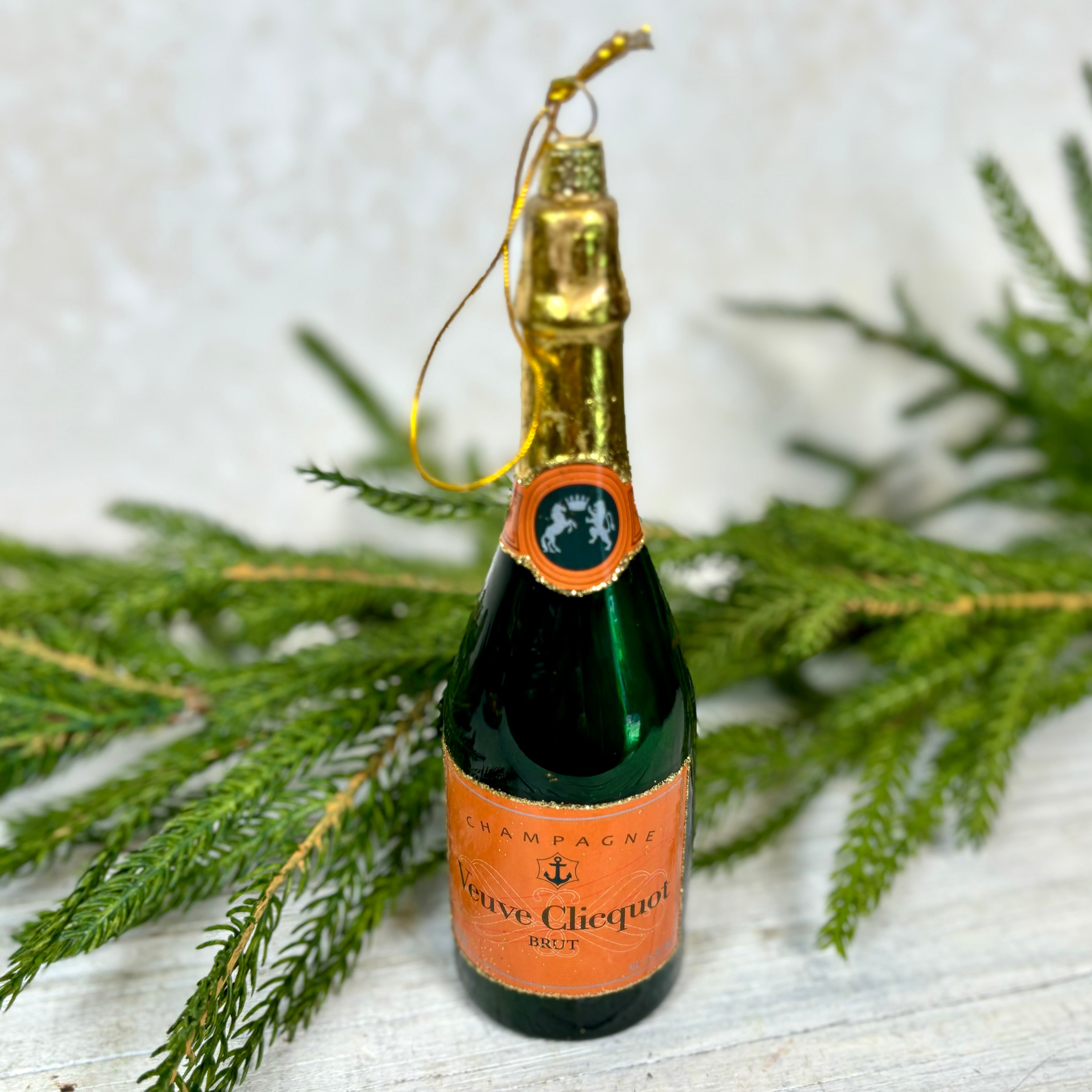 Brut Champagne Glitter Bottle and Glass Ornament