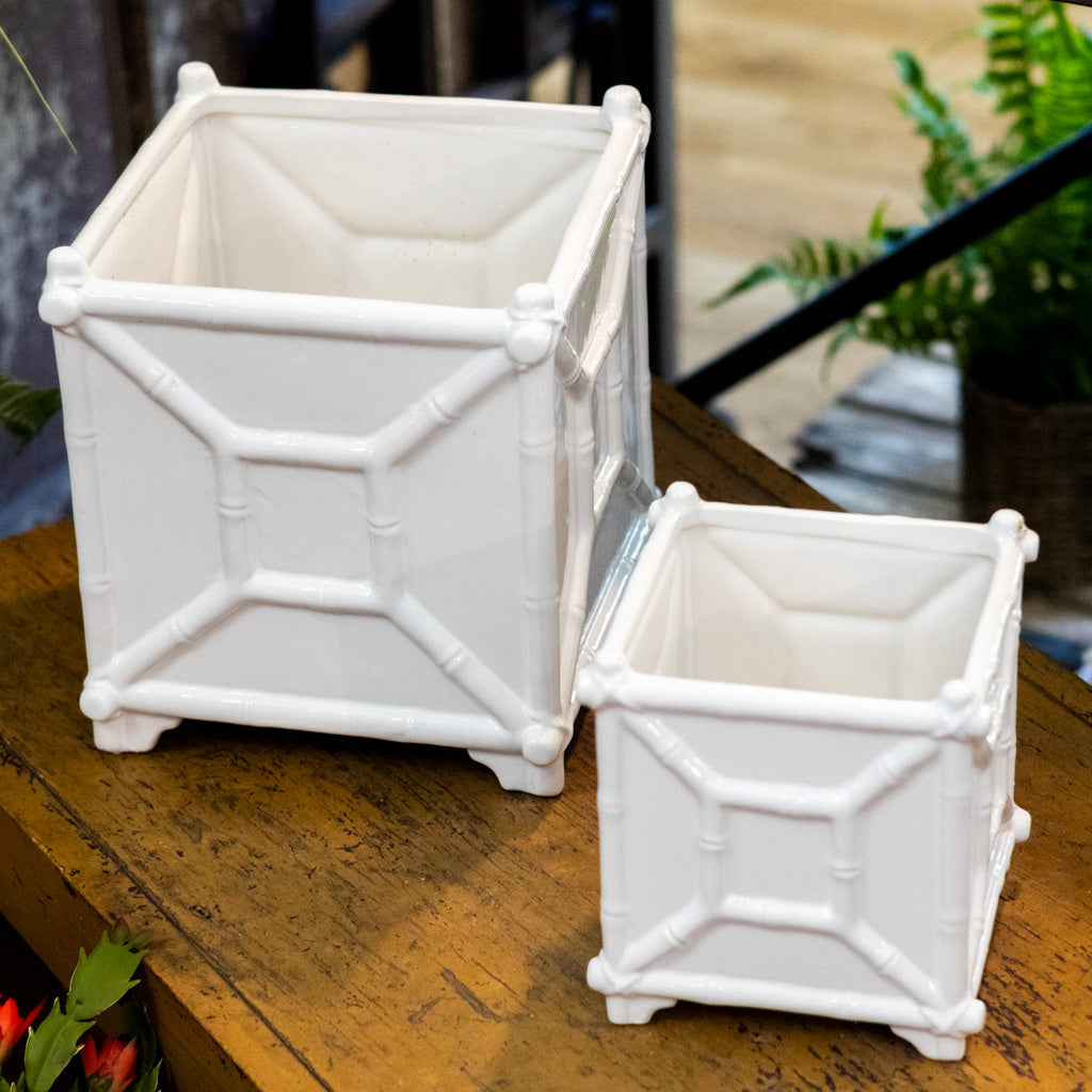 Small White Bamboo Planter