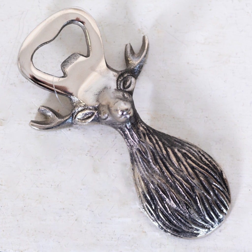 Polished Silver Deer Bust Bottle Opener