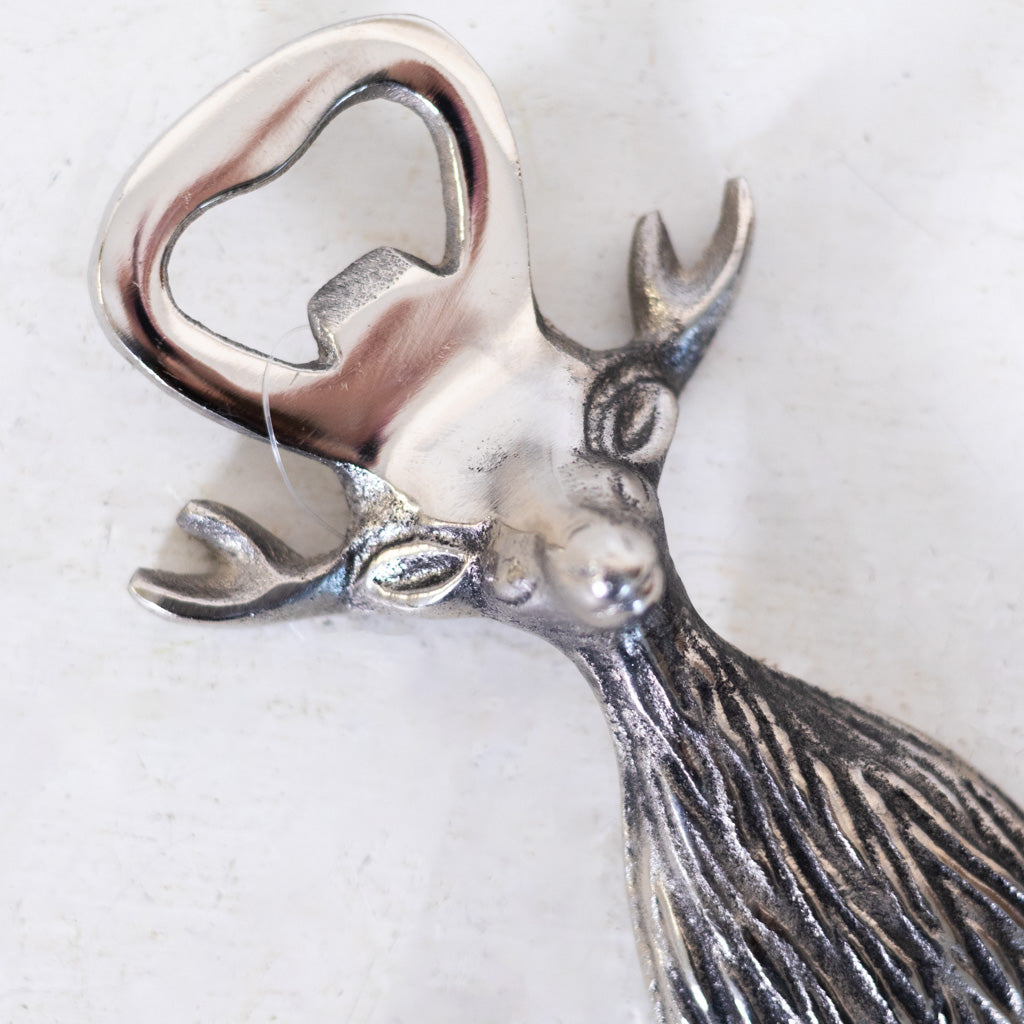 Polished Silver Deer Bust Bottle Opener