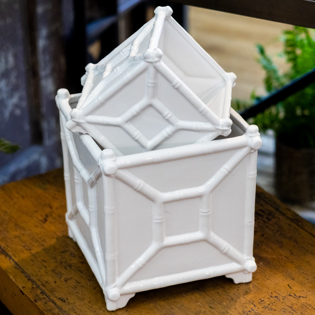 Large White Bamboo Planter