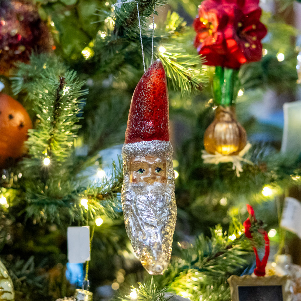 Mercury Glass Santa Moon Ornament with Glitter