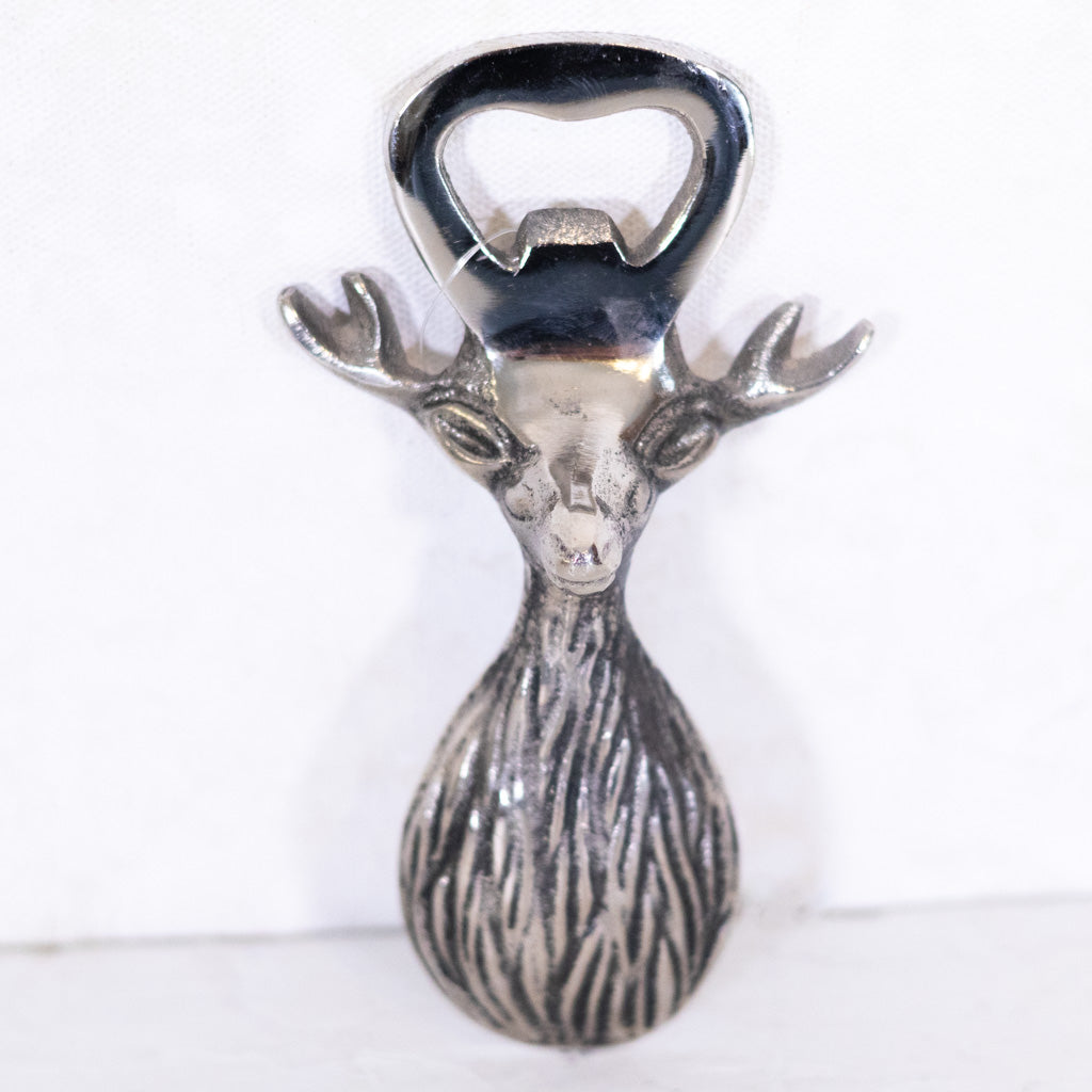 Polished Silver Deer Bust Bottle Opener