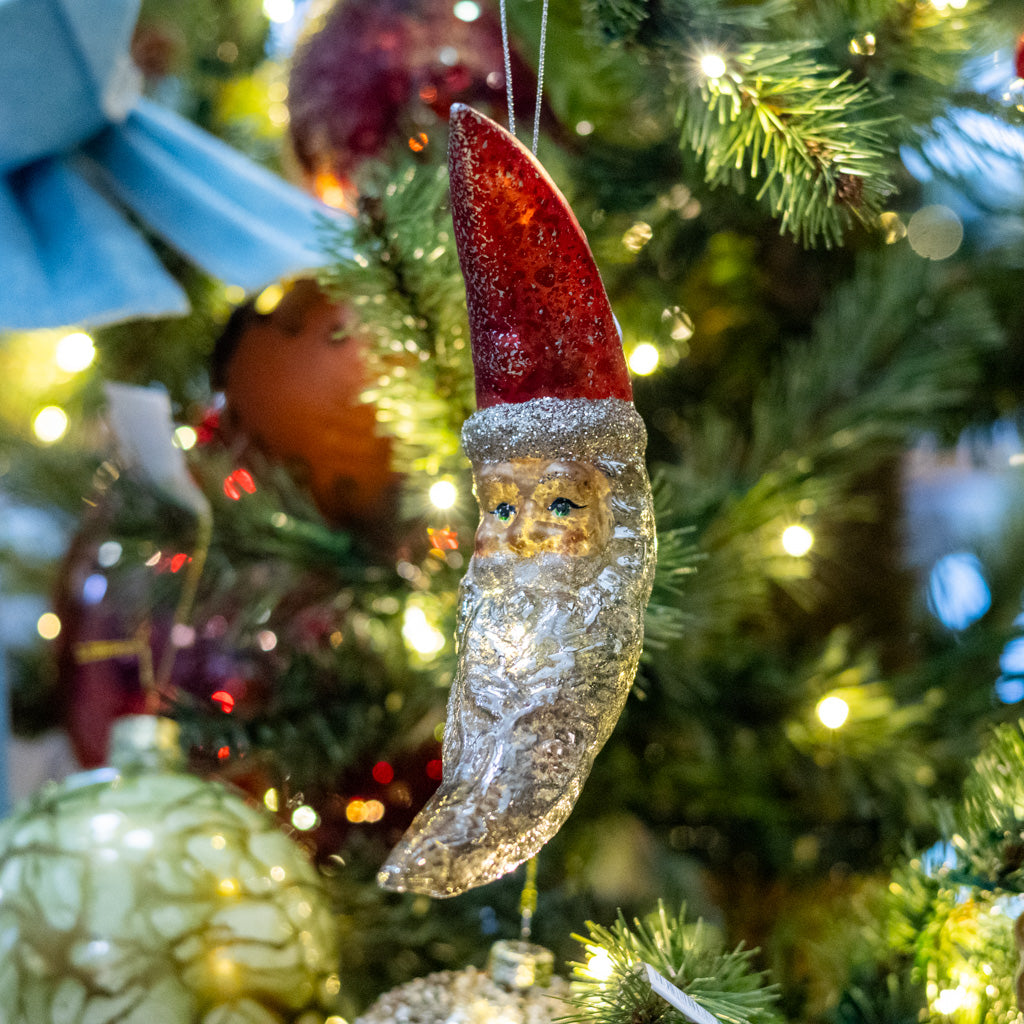 Mercury Glass Santa Moon Ornament with Glitter