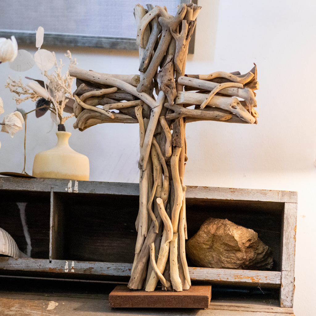 Driftwood Standing Cross on Base