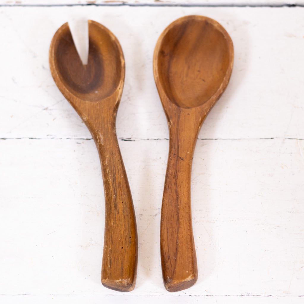 Vintage Teak Wood Nine Piece Salad Bowl Set