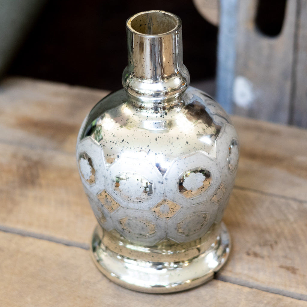 Silver Mercury Glass Etched Bud Vase Tall