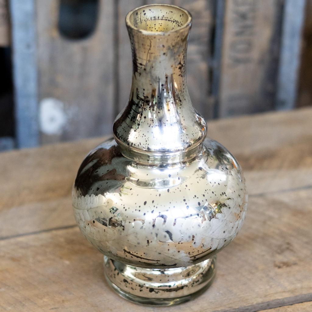 Silver Mercury Glass Etched Bud Vase Short
