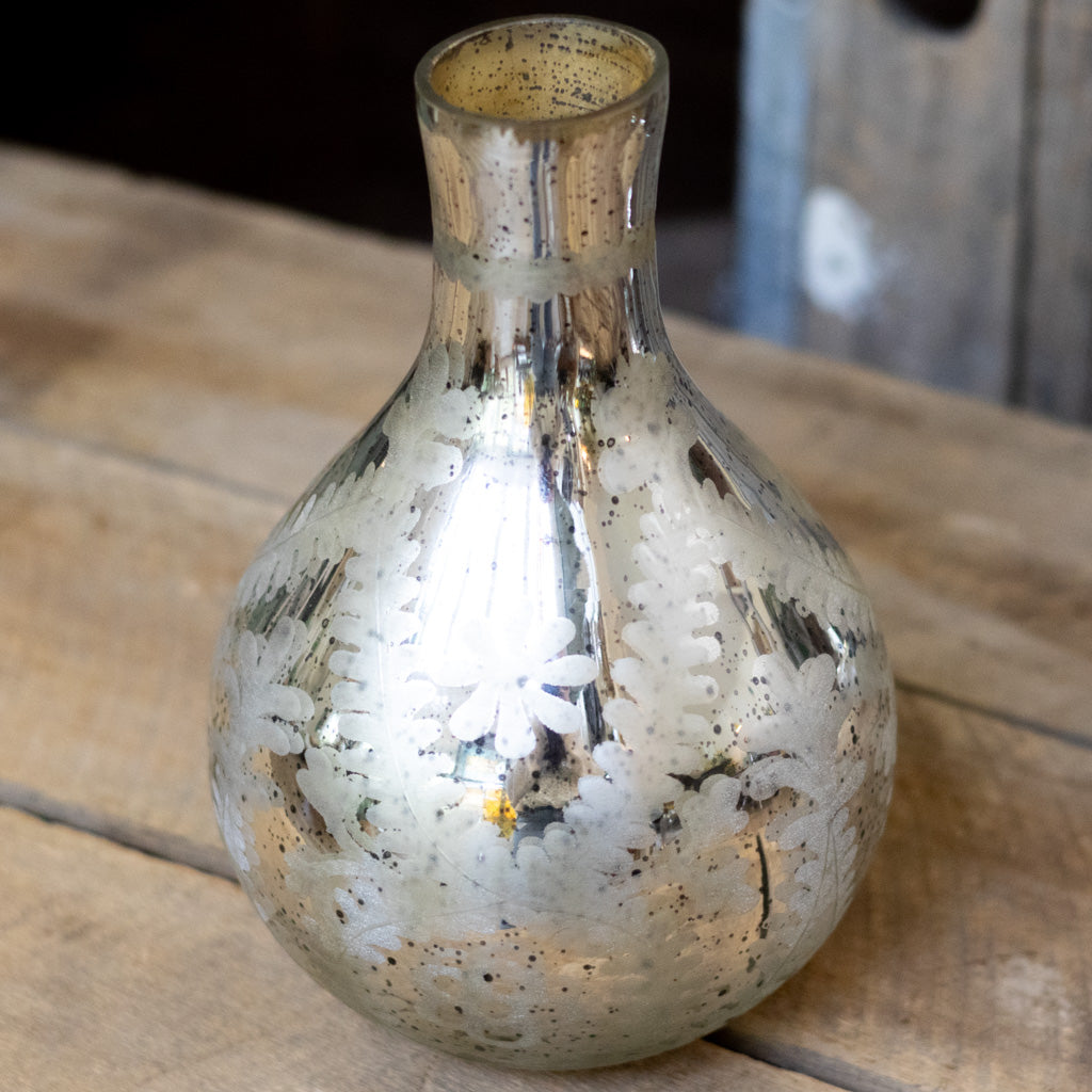 Silver Mercury Glass Etched Bud Vase Medium