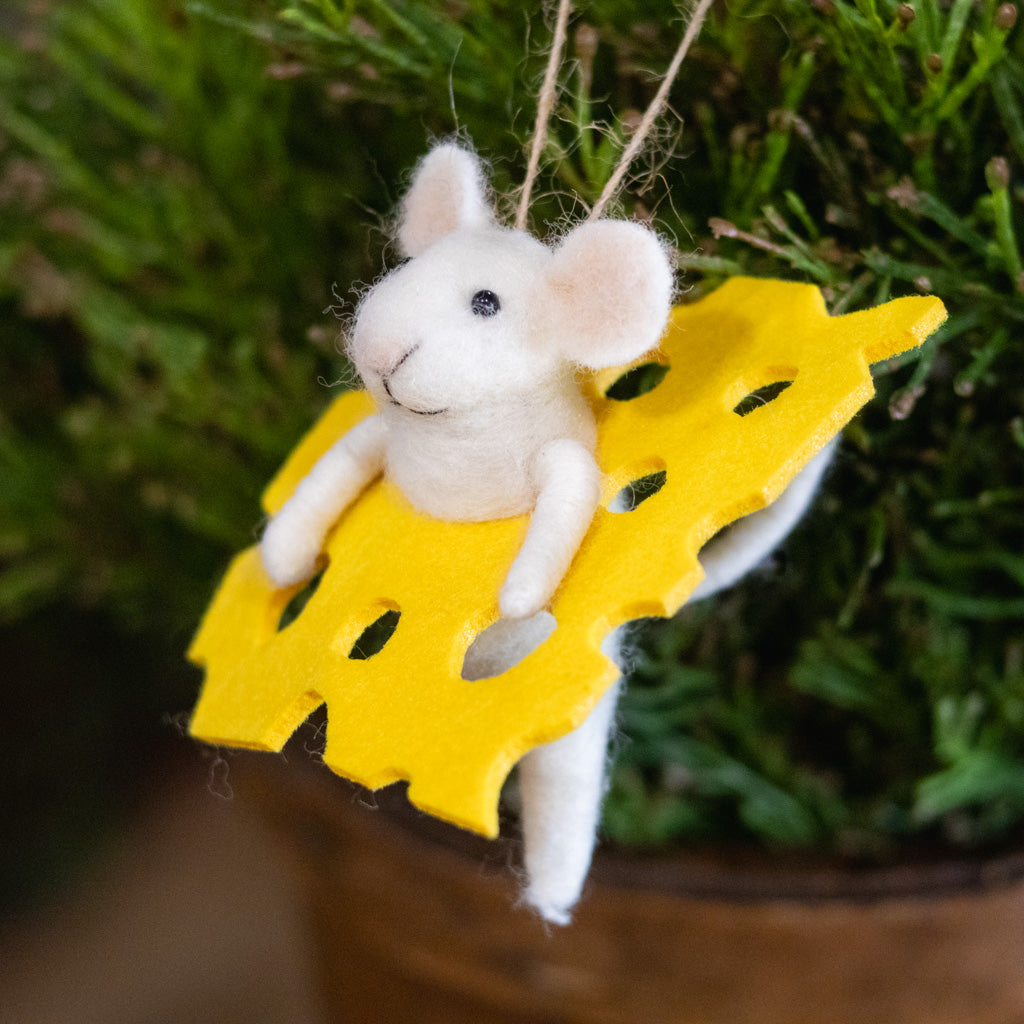 Felt Mouse in a Slice of Cheese Ornament