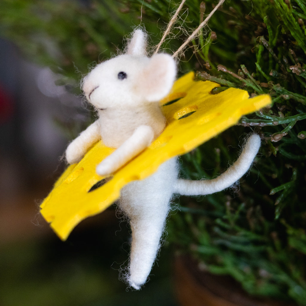 Felt Mouse in a Slice of Cheese Ornament