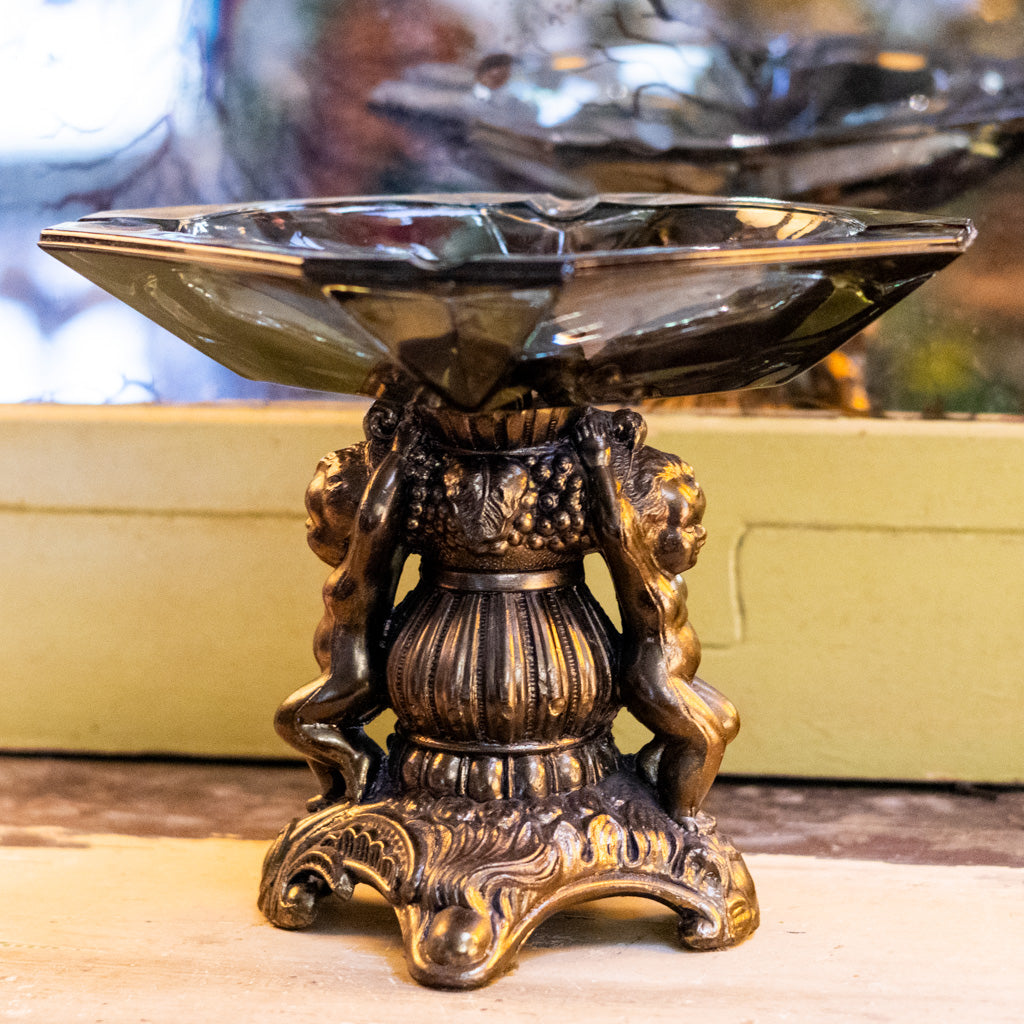 Victorian Glass and Brass Cherub Pedestal