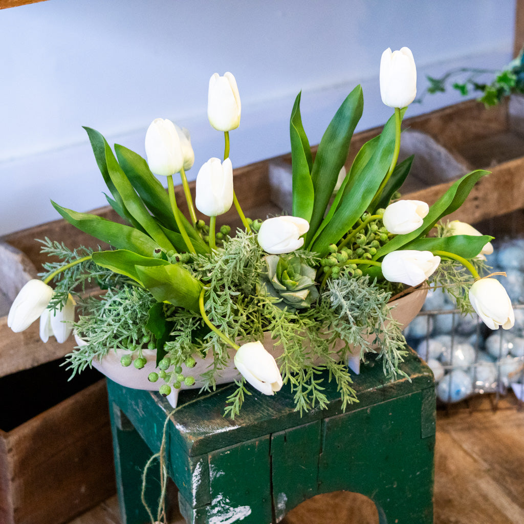 Tipsy Tulip White Centerpiece