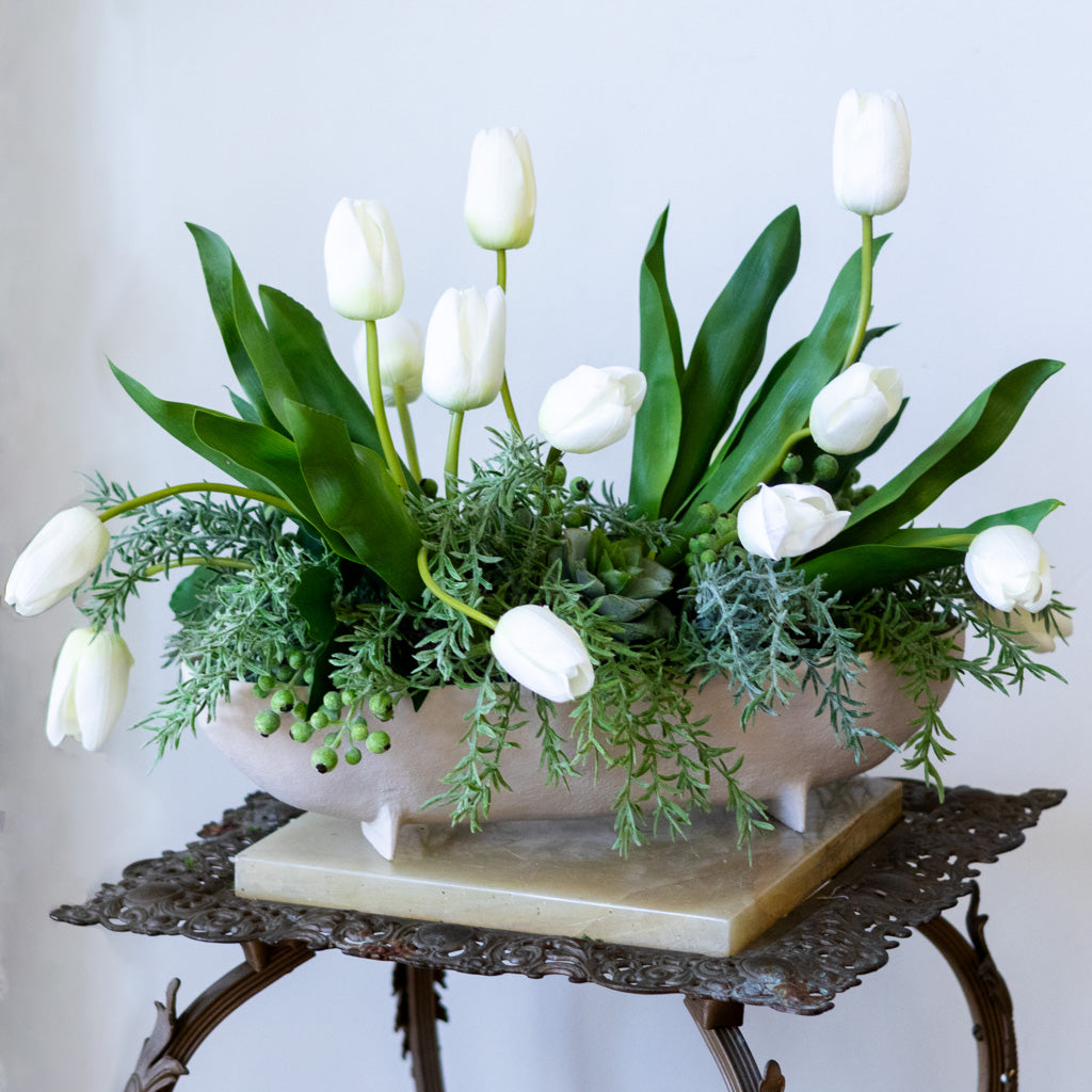 Tipsy Tulip White Centerpiece