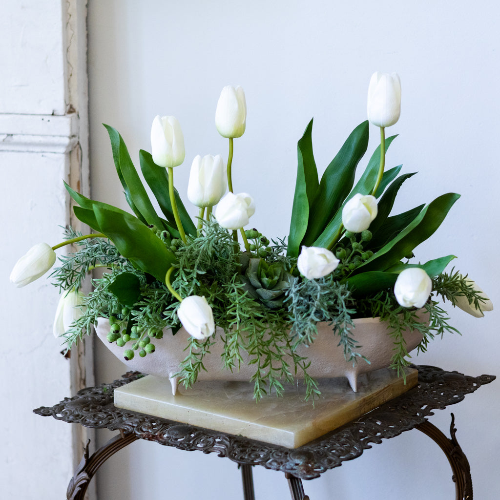 Tipsy Tulip White Centerpiece