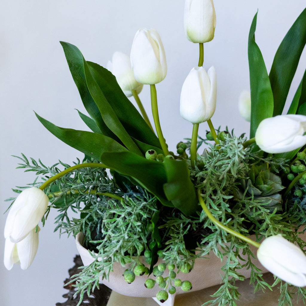 Tipsy Tulip White Centerpiece