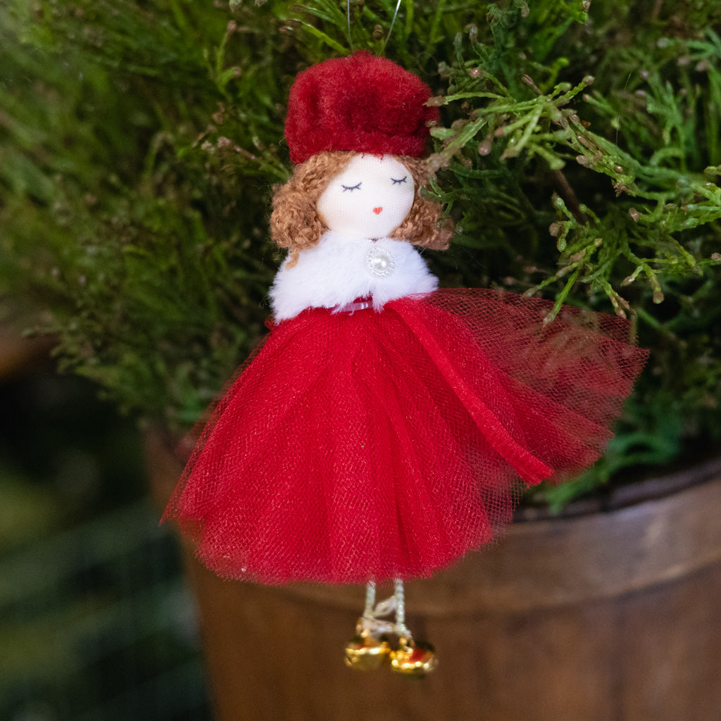 Fabric Girl in Hat with Red Tulle Skirt Ornament