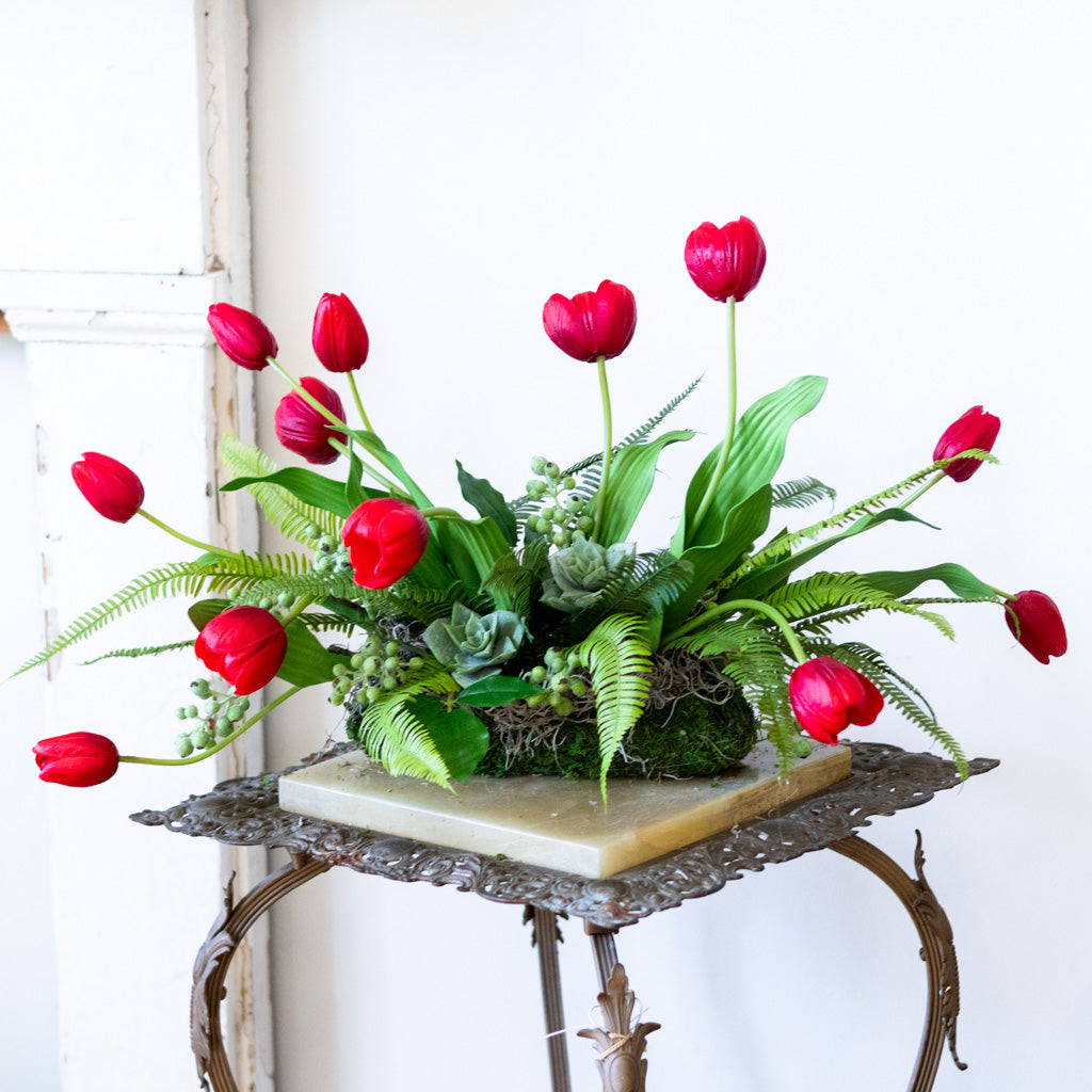 Tipsy Tulip Red Elongated Centerpiece