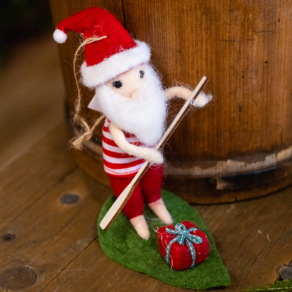 Felt Santa on Leaf Stand Up Paddle Board Ornament