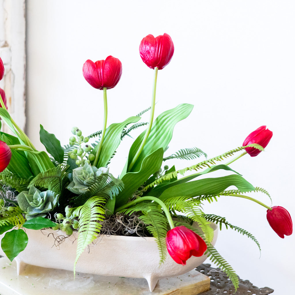 Tipsy Tulip Red Elongated Centerpiece