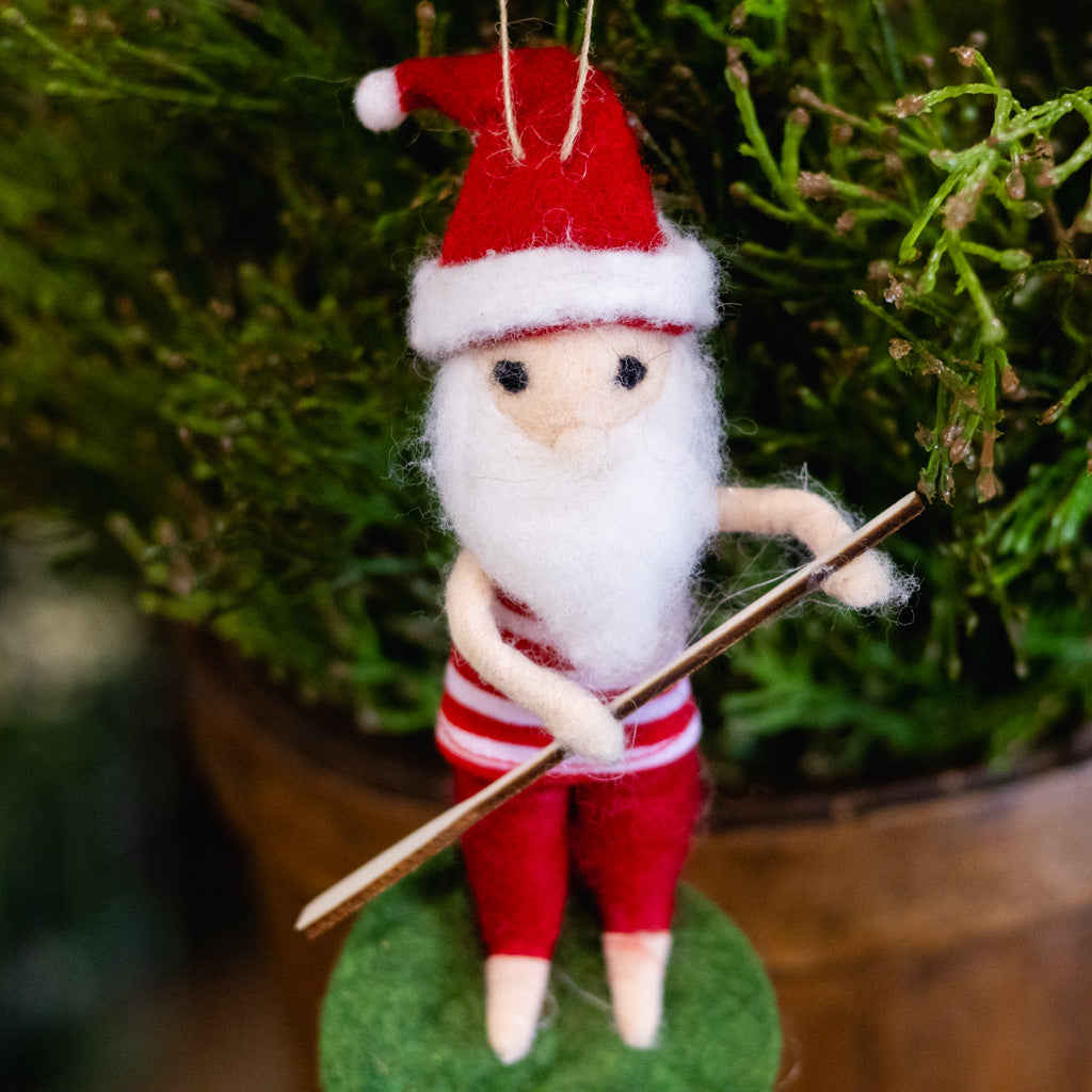Felt Santa on Leaf Stand Up Paddle Board Ornament