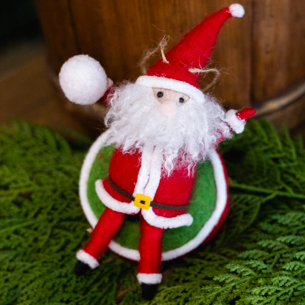 Felt Santa with Snowball on Inner Tube Sled Onament