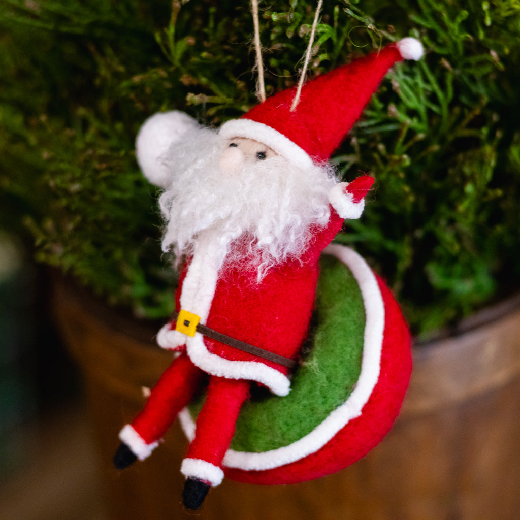 Felt Santa with Snowball on Inner Tube Sled Onament