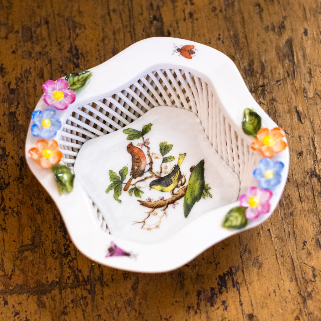 Herend Reticulated Rothschild Bird Dish