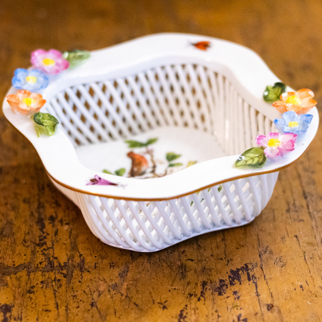 Herend Reticulated Rothschild Bird Dish