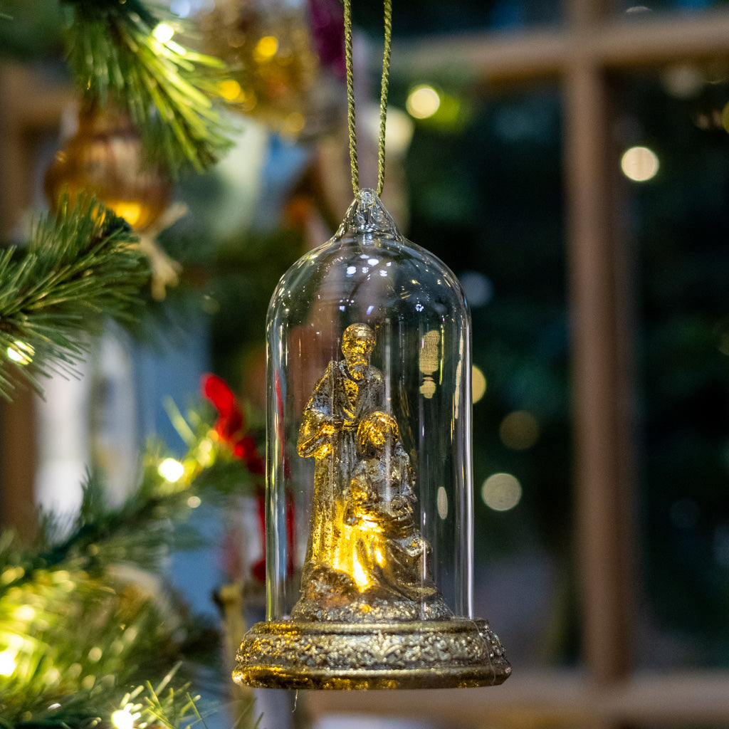 LED Gold Nativity Cloche Ornament