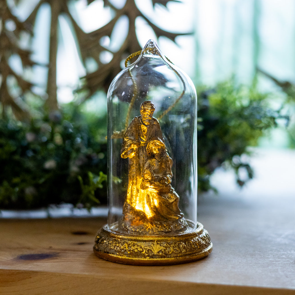 LED Gold Nativity Cloche Ornament